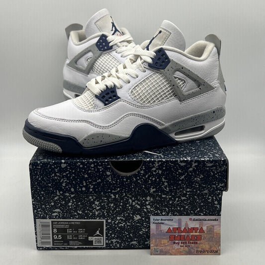 Size 8 - Jordan 4 Retro Mid Midnight Navy White Leather Grey (DH6927-140)