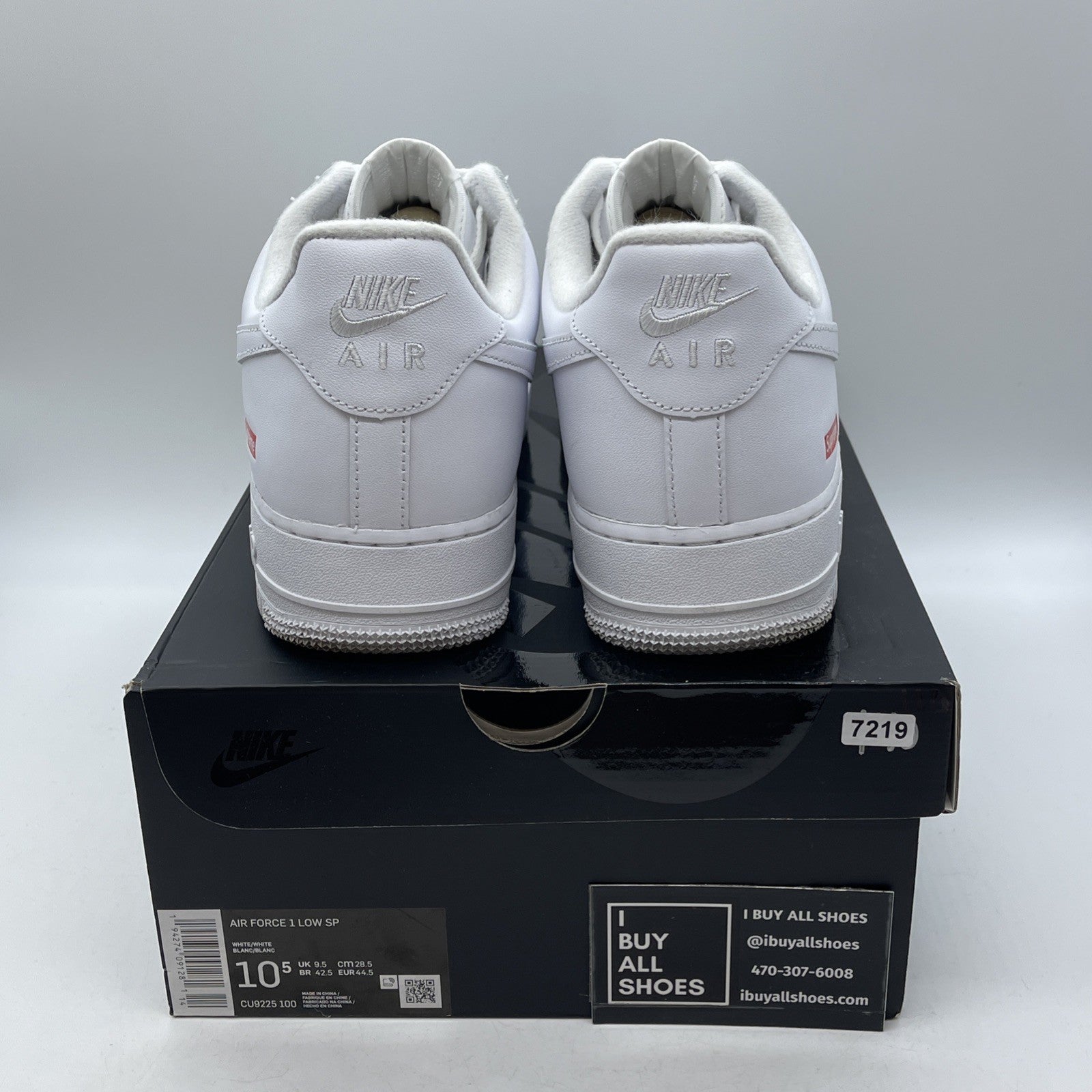 Size 10.5 - Nike Air Force 1 x Supreme Low Box Logo - White (CU9225-100)