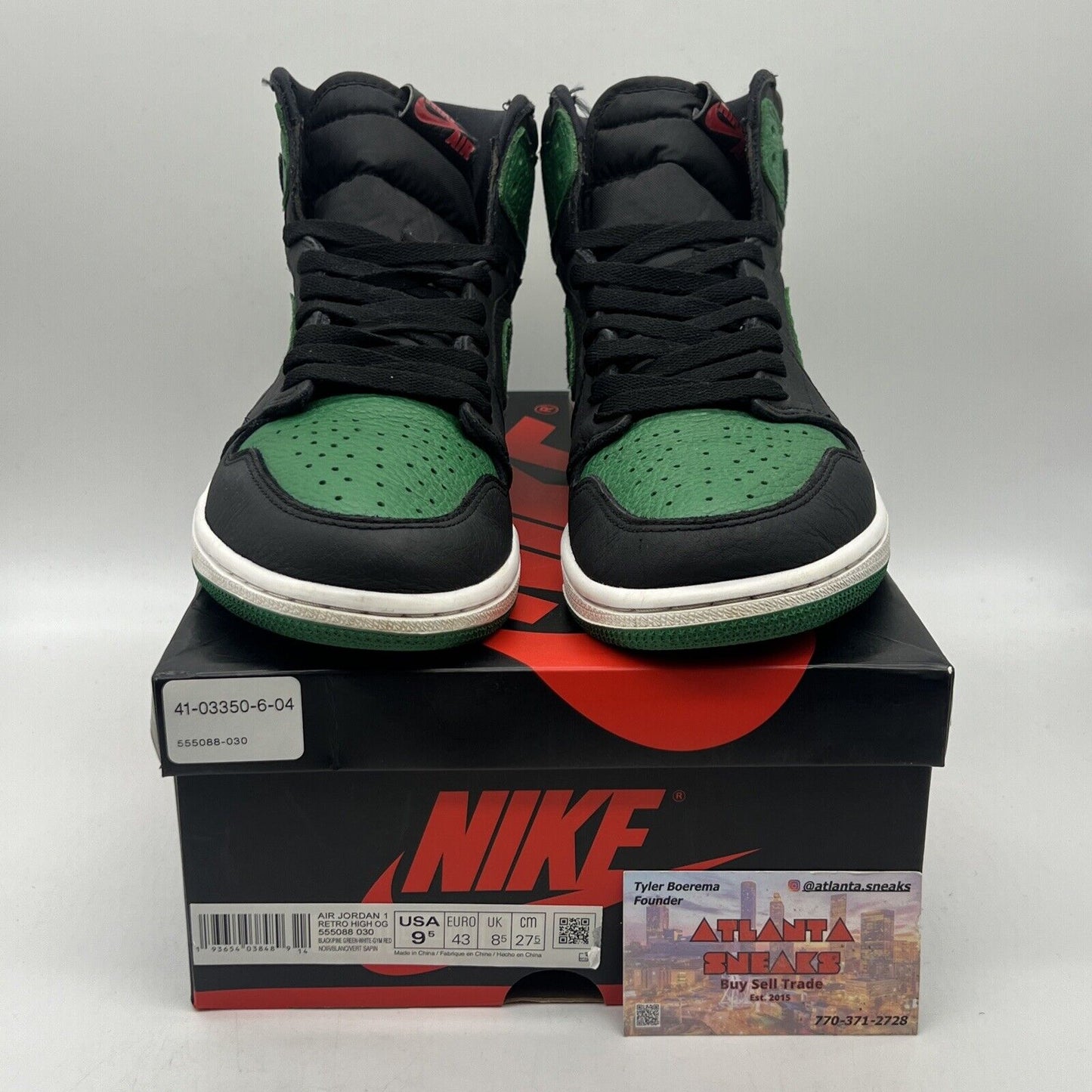 Size 9.5 - Jordan 1 Retro OG High Pine Green 2.0 Black White Green Red Leather