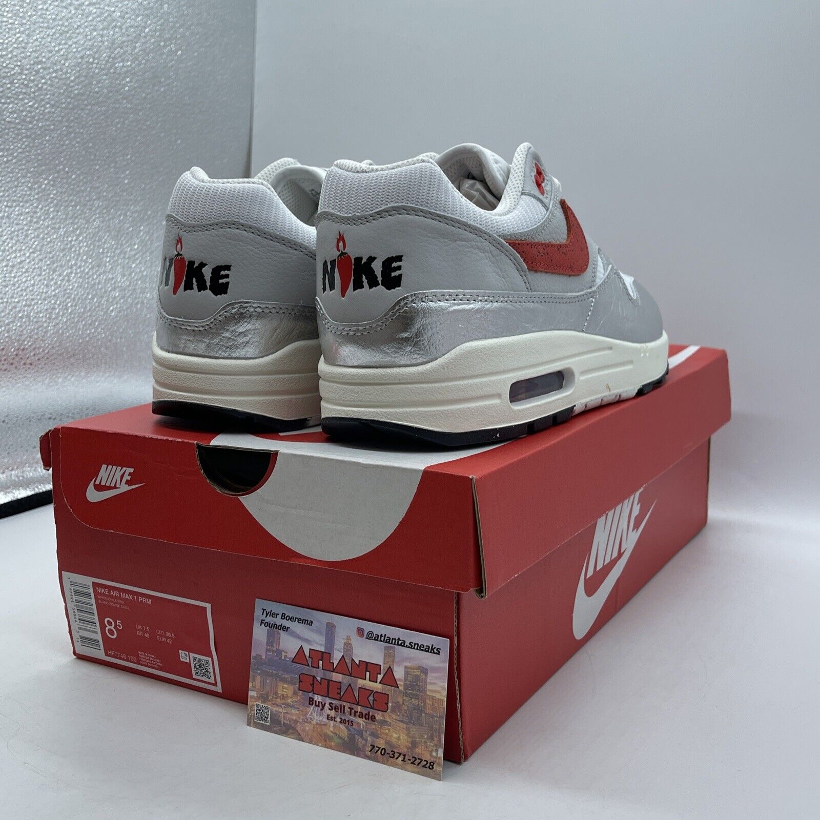 Size 8.5 - Nike Air Max 1 Premium SE Hot Sauce Silver Red White (HF7746-100)