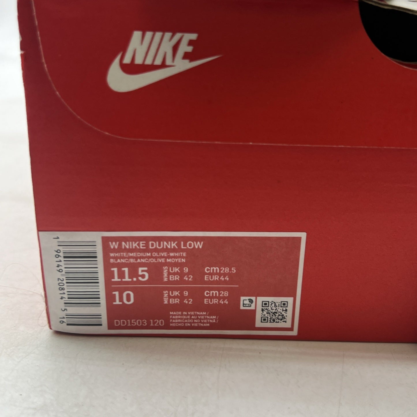 Size 11.5 - Nike Dunk Low Medium Olive W (DD1503-120)