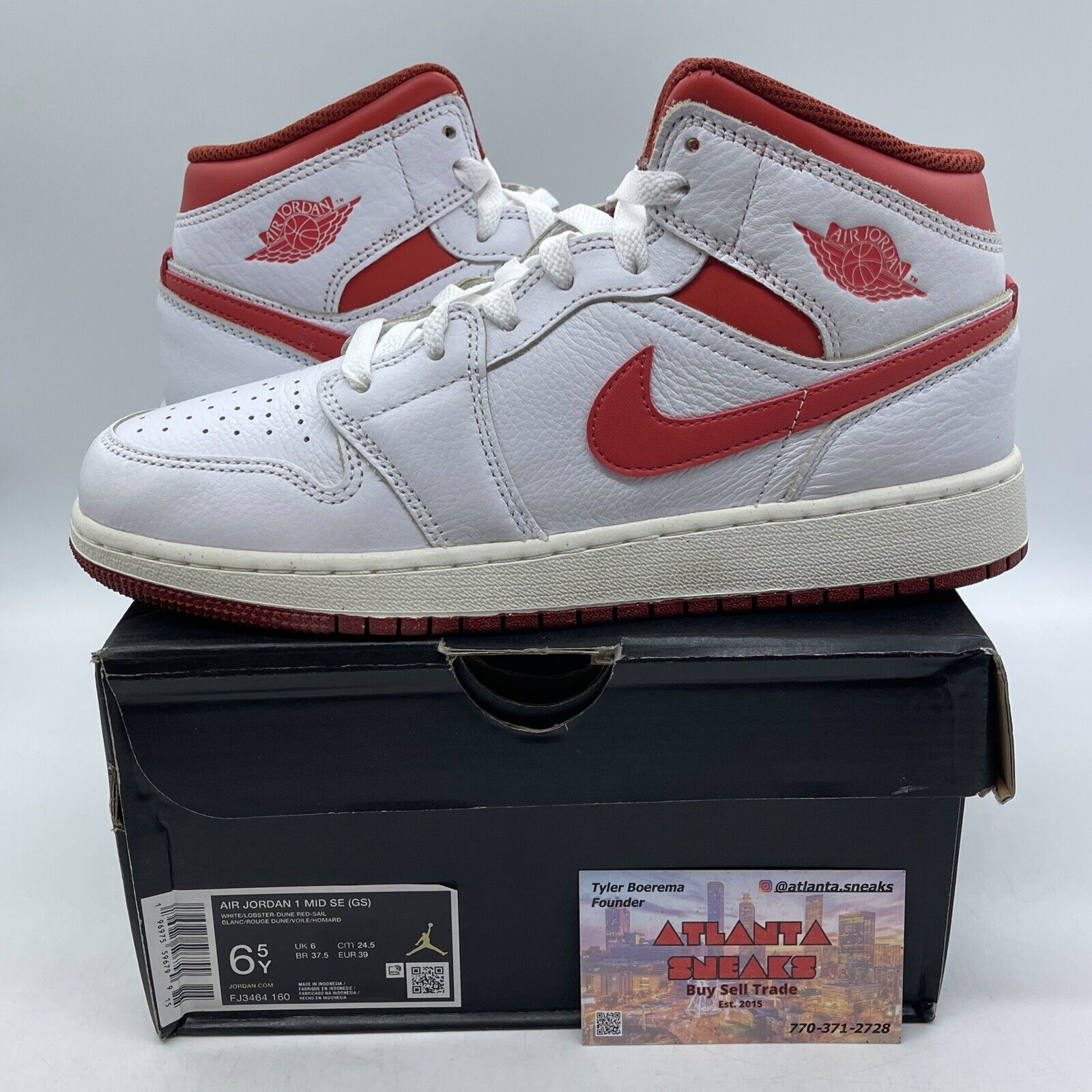 Size 6.5Y - Air Jordan 1 Mid White Dune Red Leather (FJ3464-160)