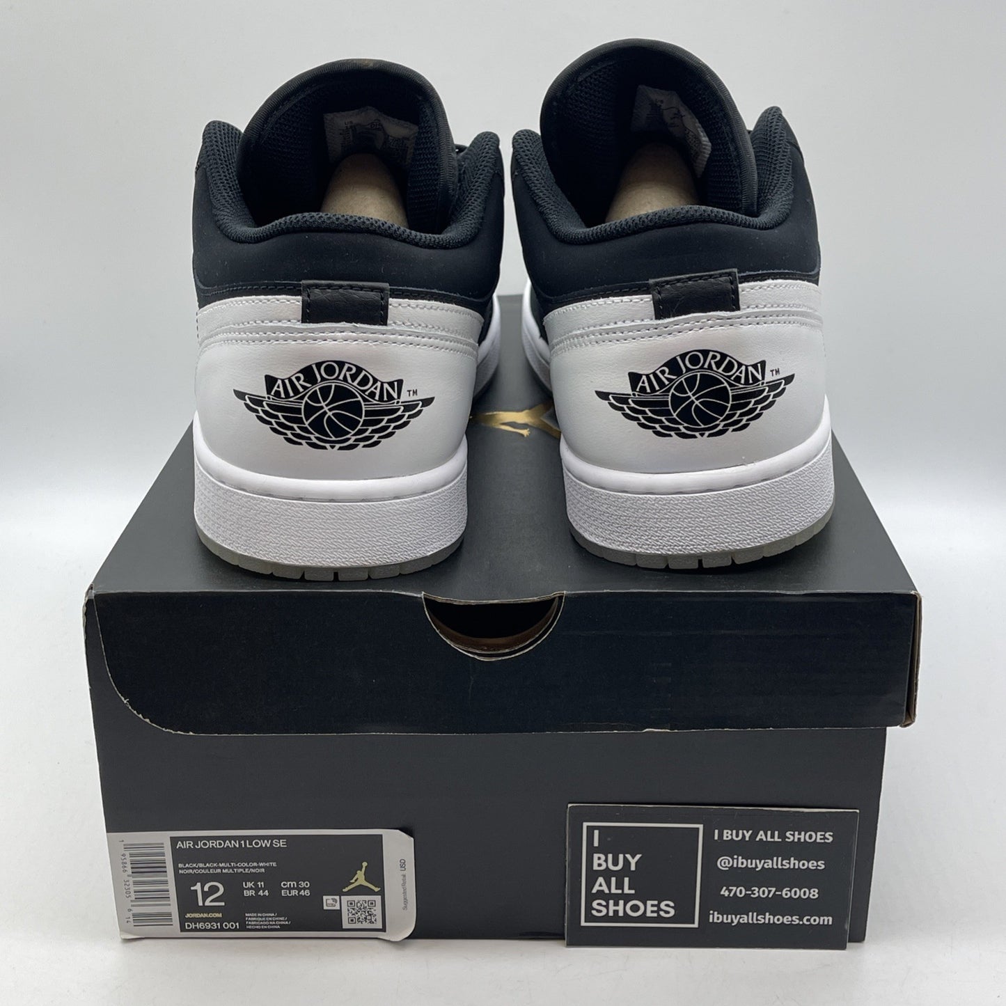 Size 12 - Jordan 1 Low SE Diamond Black White Suede Leather (DH6931-001)