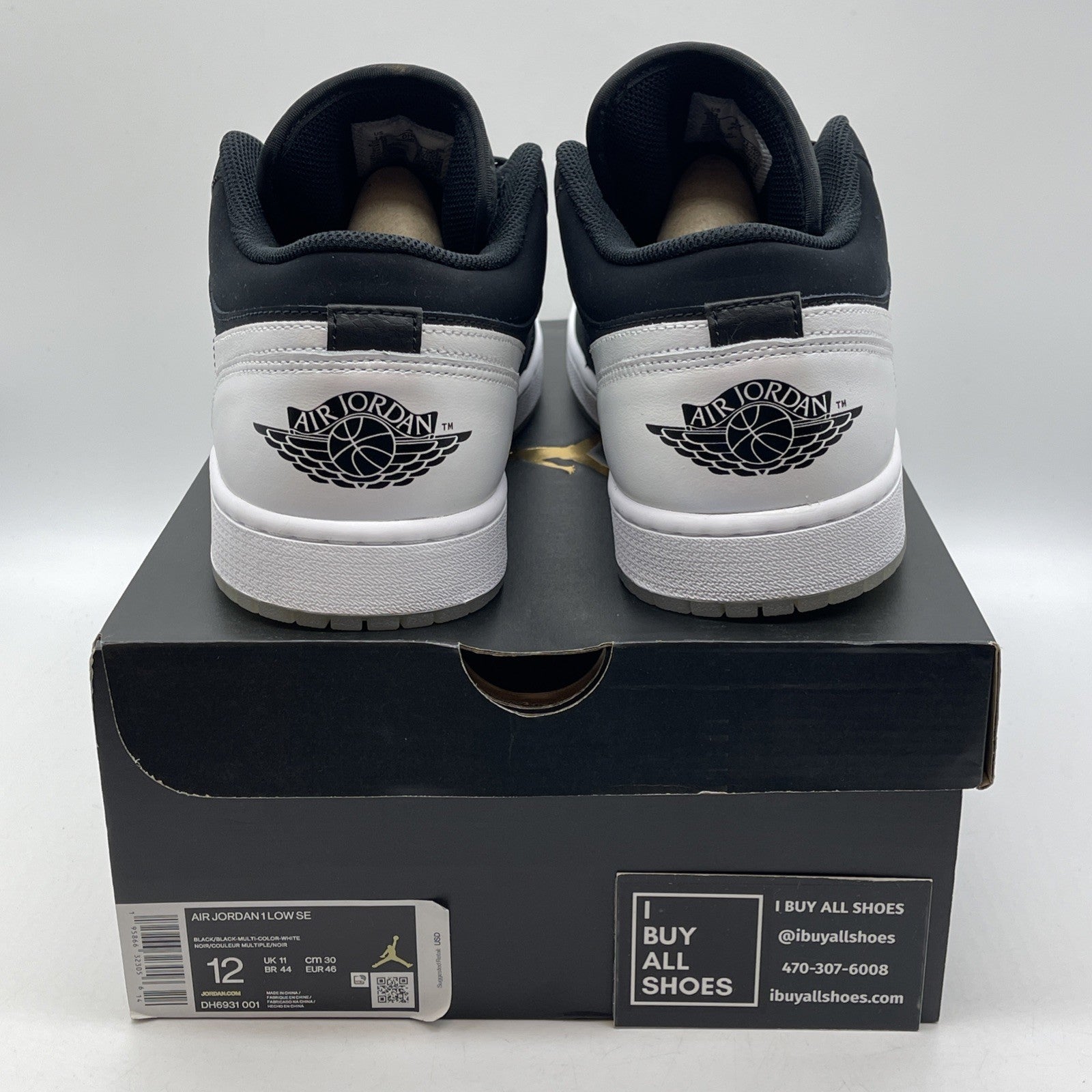 Size 12 - Jordan 1 Low SE Diamond Black White Suede Leather (DH6931-001)