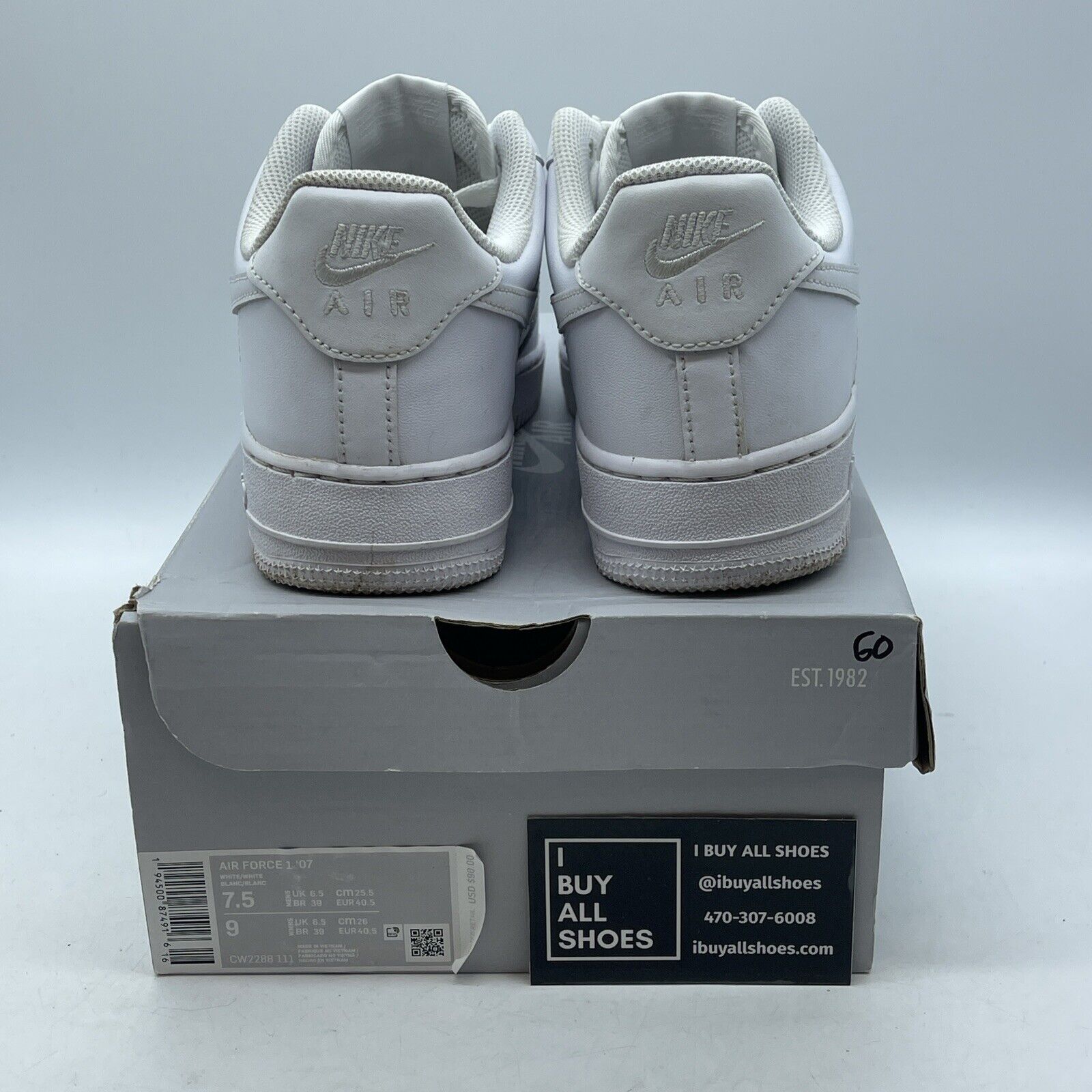 Size 7.5 - Nike Air Force 1 '07 Low Triple White Suede Leather (CW2288-111)