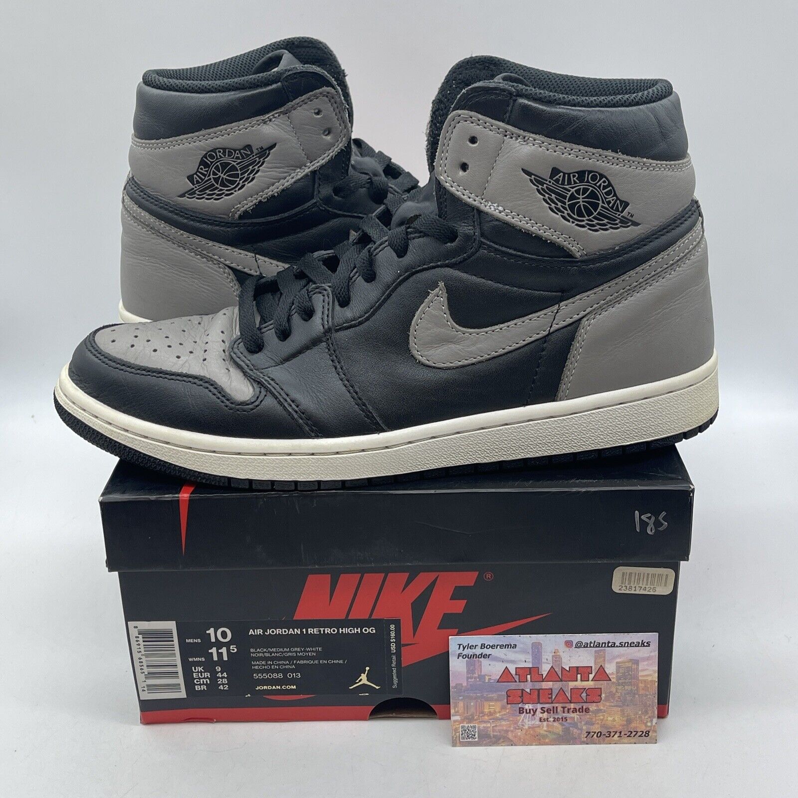 Size 10 - Jordan 1 Retro OG High Shadow Grey White Black Leather (555088-013)