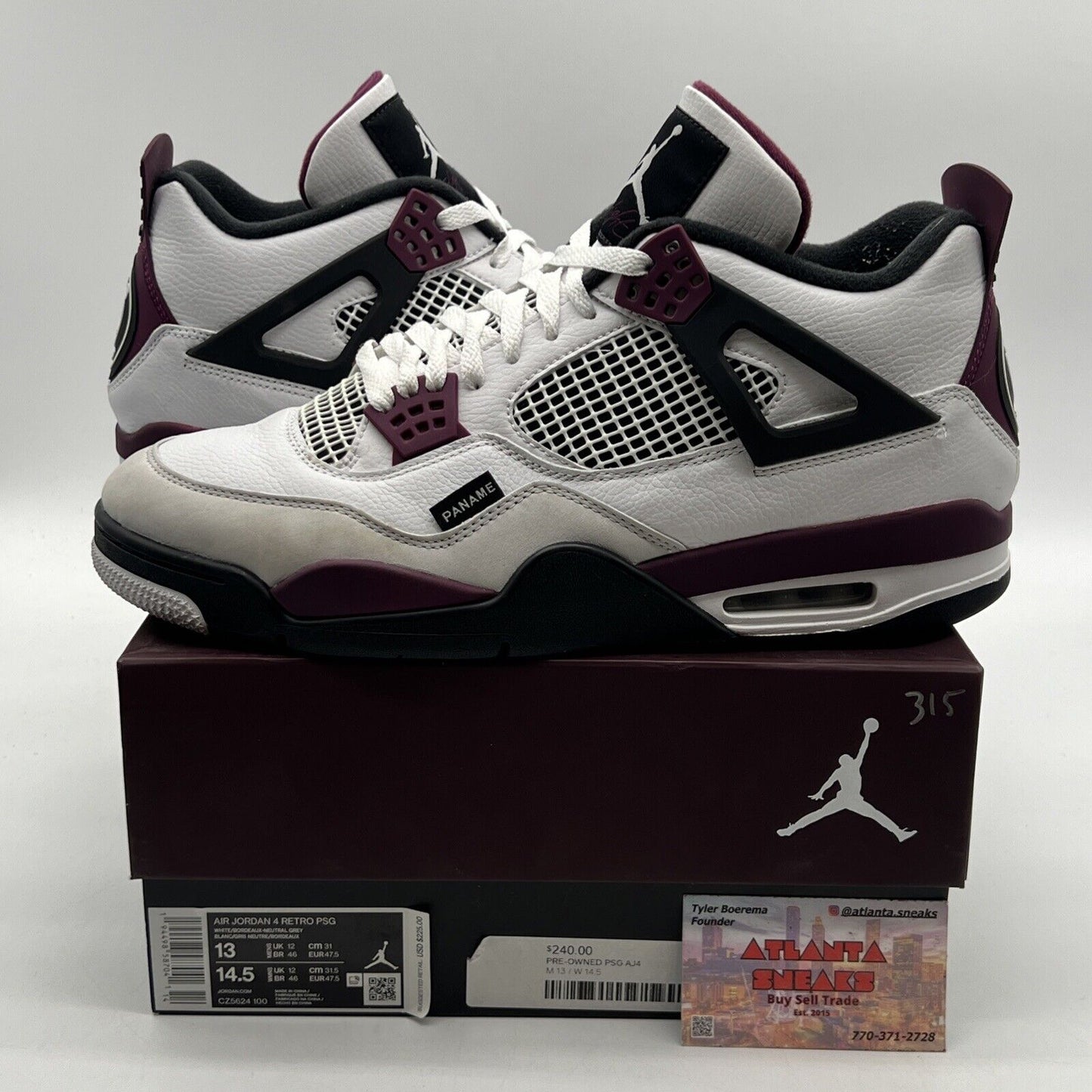 Size 13 - Jordan 4 Retro x Paris Saint-Germain Bordeaux 2020 (CZ5624-100)