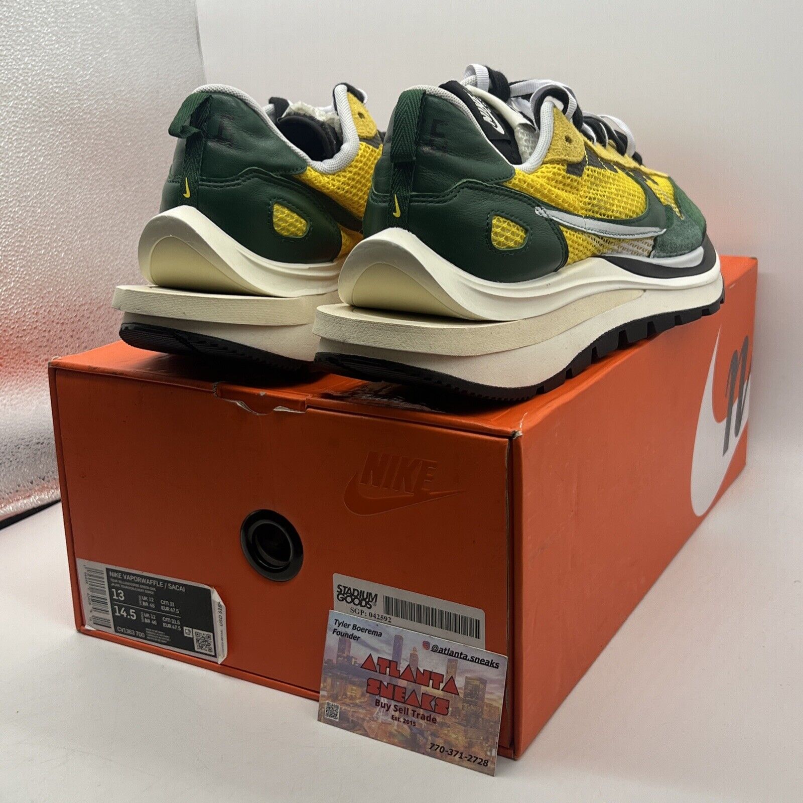 Size 13 - Nike sacai x VaporWaffle Tour Yellow Green White (CV1363-700)