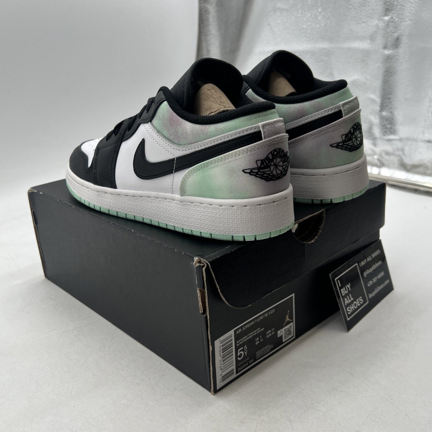 Size 5.5Y - Nike Air Jordan 1 Low SE Tie Dye White Mint Foam Youth (DQ2514-100)