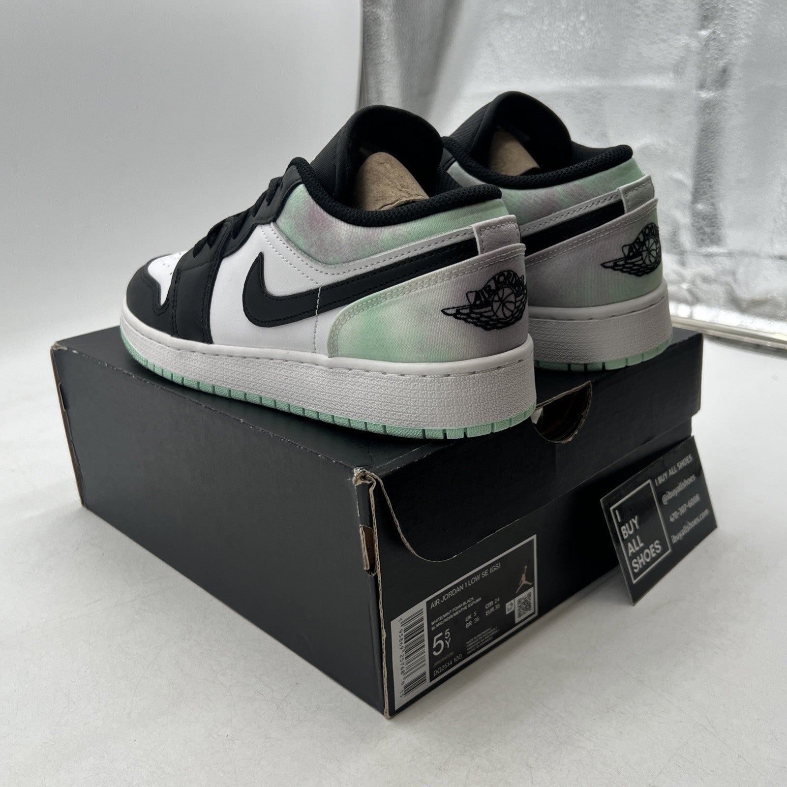 Size 5.5Y - Nike Air Jordan 1 Low SE Tie Dye White Mint Foam Youth (DQ2514-100)