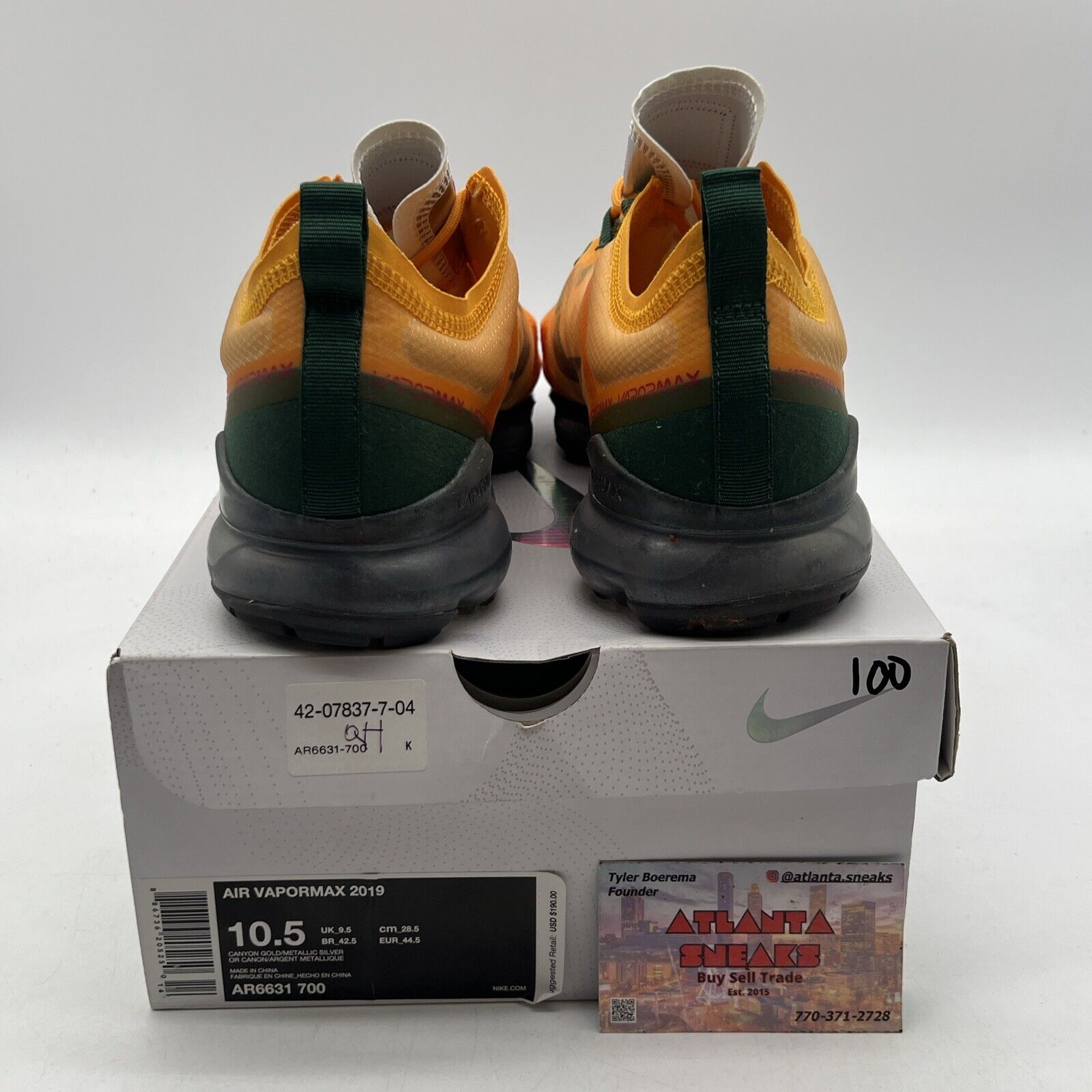 Size 10.5 - Nike Air VaporMax 2019 Canyon Gold Grey Orange Green (AR6631-700)