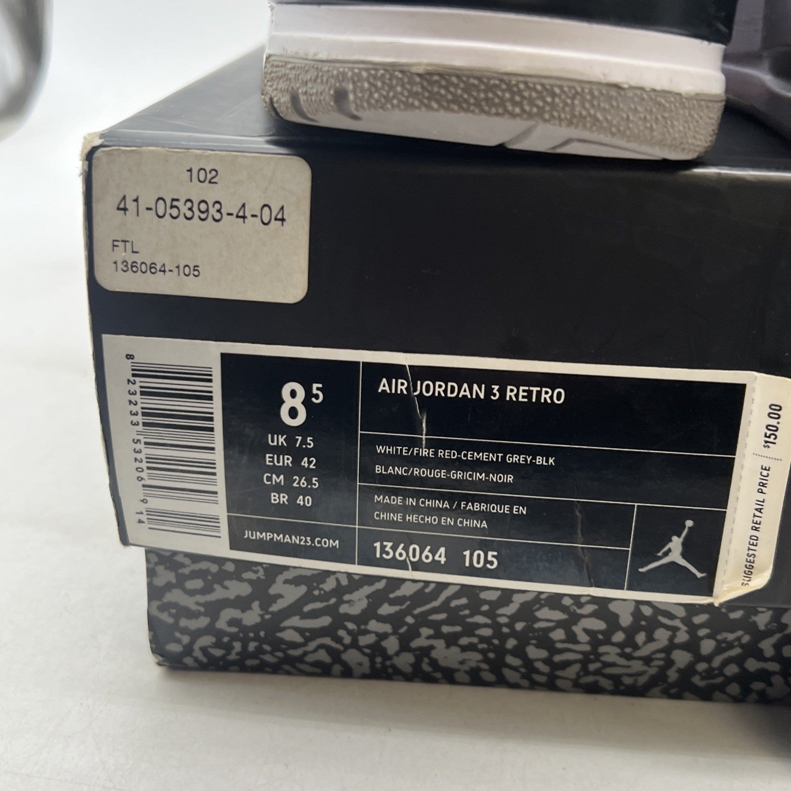 Size 8.5 - Air Jordan 3 Retro White Cement 2011 (136064-105)