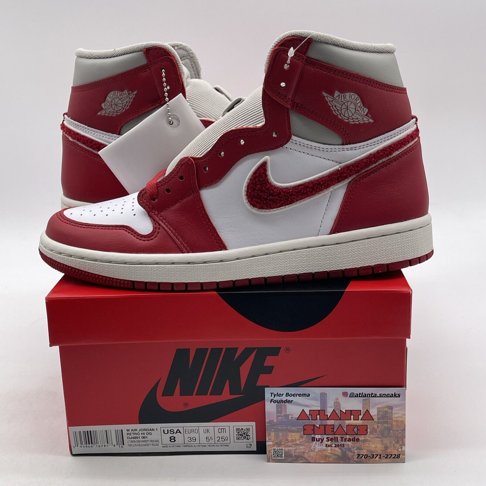 Size 8.5W - Air Jordan 1 OG High Newstalgia Chenille Red Leather (DJ4891-061)
