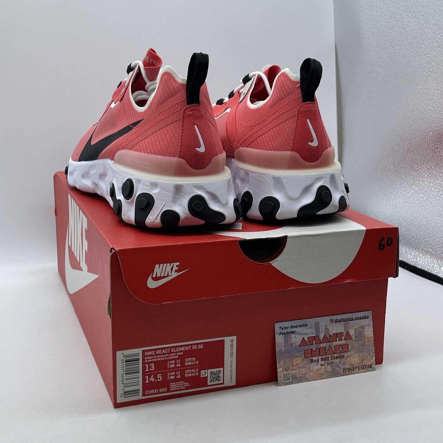 Size 13 - Nike React Element 55 SE Ember Glow Pink White Suede (CI3831-800)