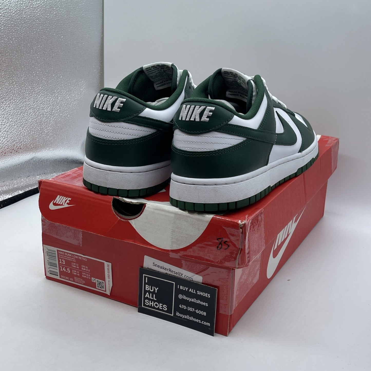 Size 13 - Nike Dunk Low Michigan State Green White Leather (DD1391-101)