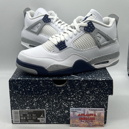 Size 11 - Jordan 4 Retro Mid Midnight Navy Brand New Og All White