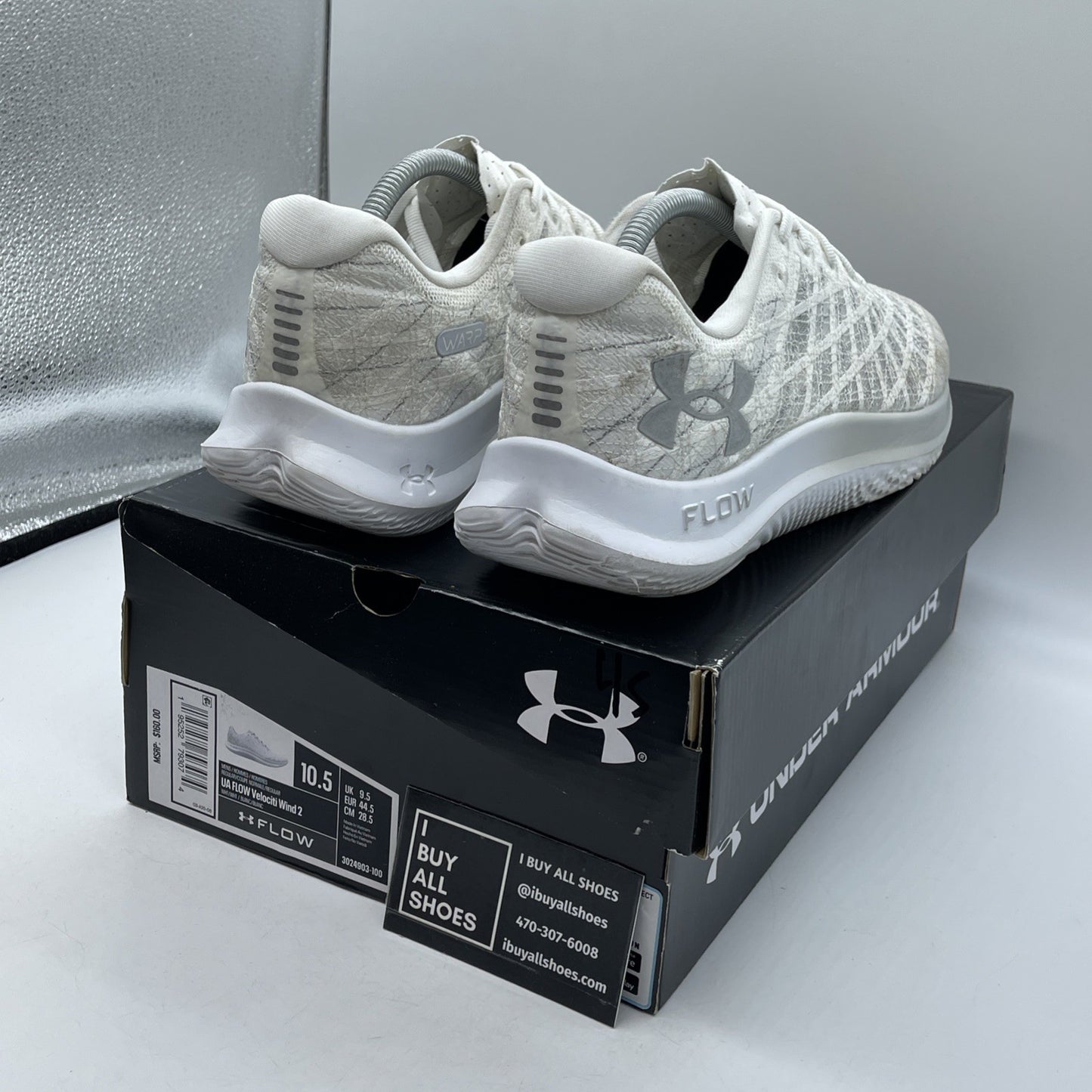 Size 10.5 - Under Armour Flow Velociti Wind 2 White Halo Grey (3024903-100)