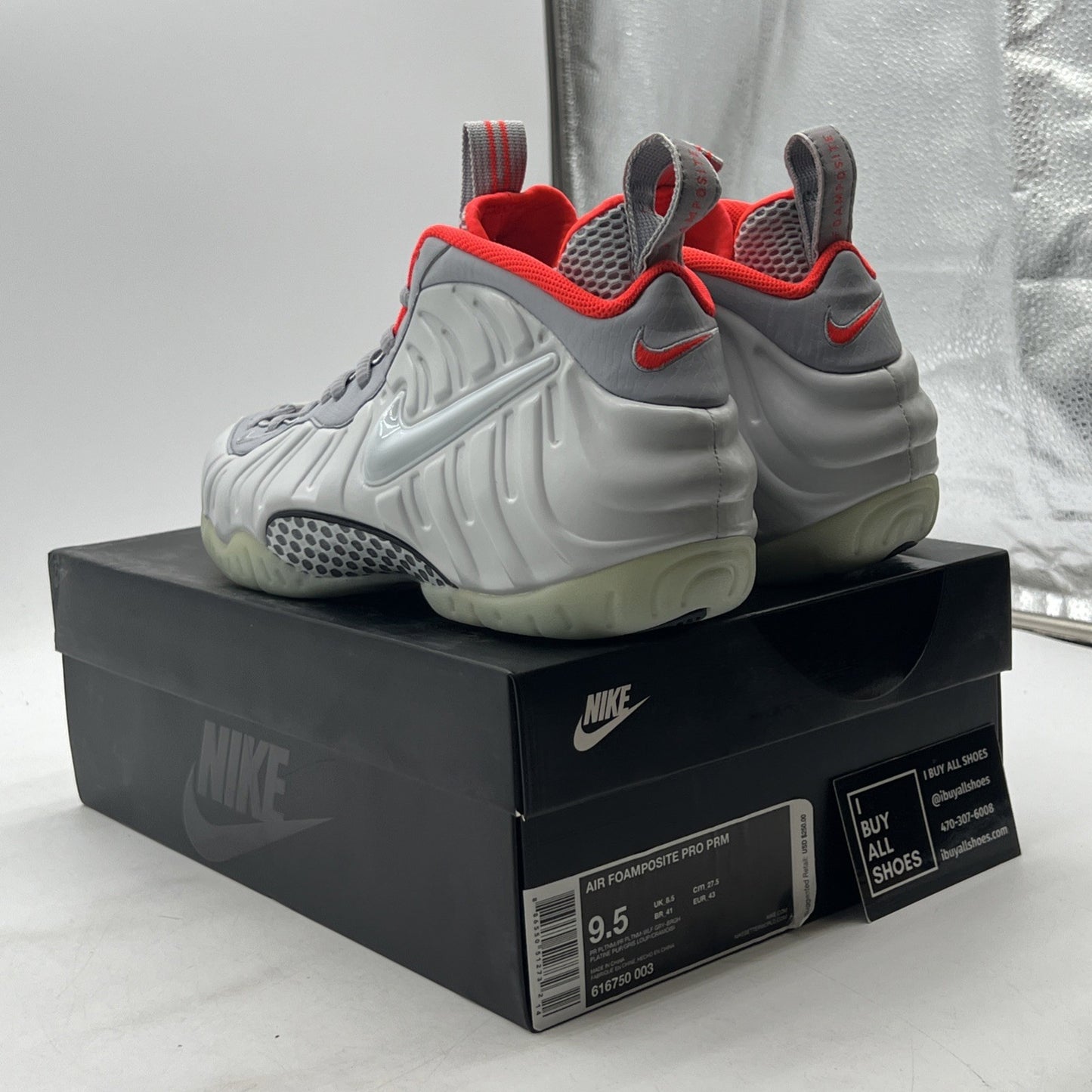 Size 9.5 - Nike Air Foamposite Pro Premium Pure Platinum (616750-003)