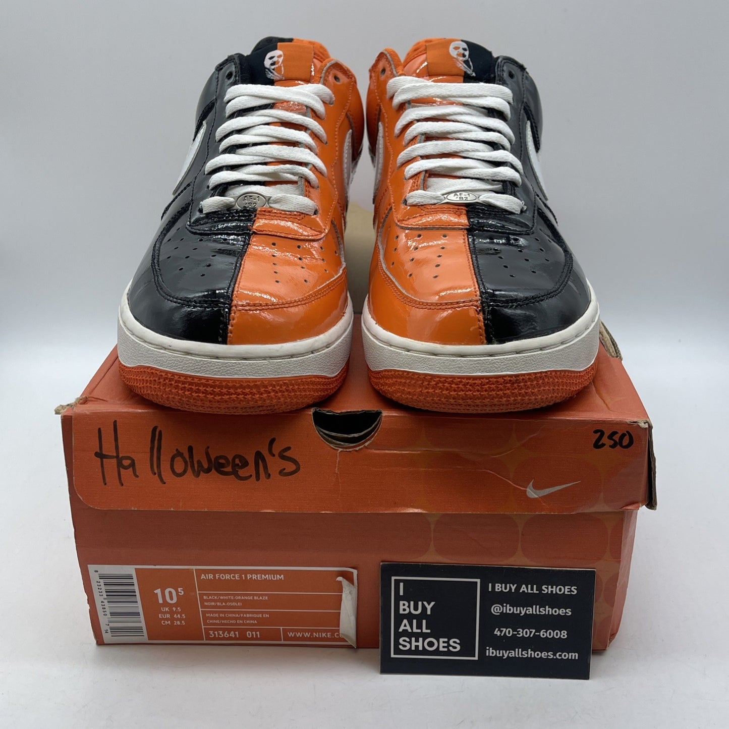 Size 10.5 - Nike Air Force 1 Premium Halloween Orange Black (313641-011)