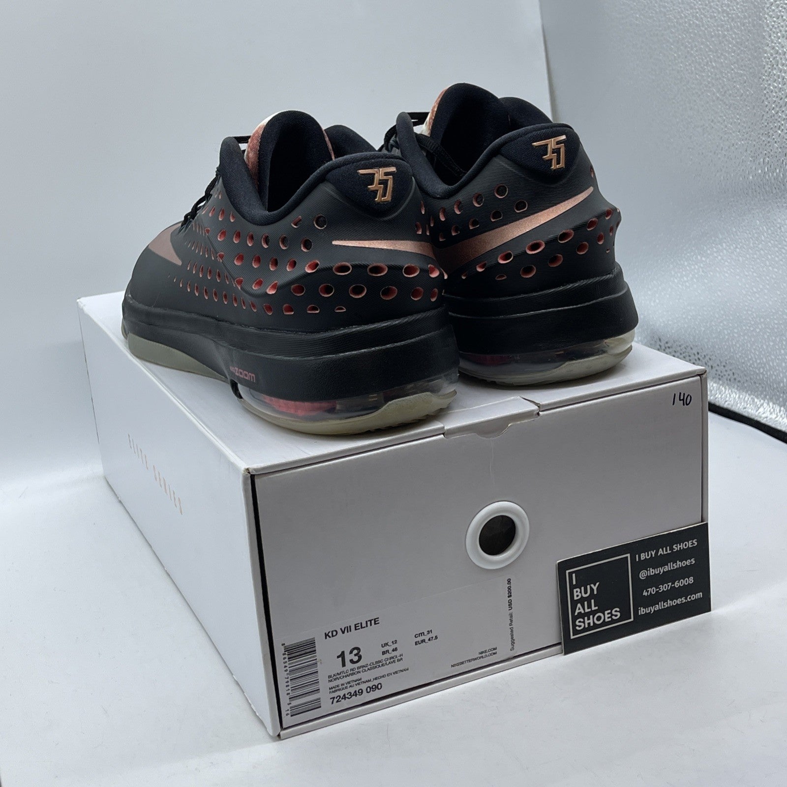 Size 13 - Nike KD 7 Rose Gold Black Leather (724349-090)