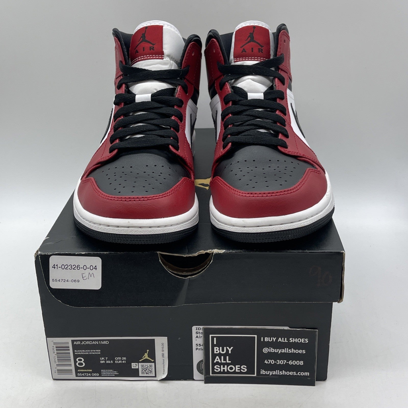 Size 8 - Air Jordan 1 Mid Chicago Black Toe 2020 (554724-069)