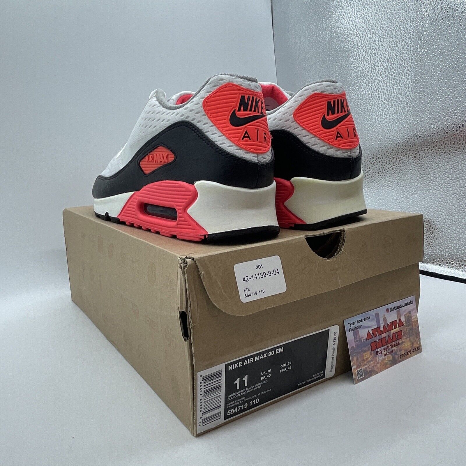Size 10 - Nike Air Max 90 Em White Pink Black Leather (554719-110)