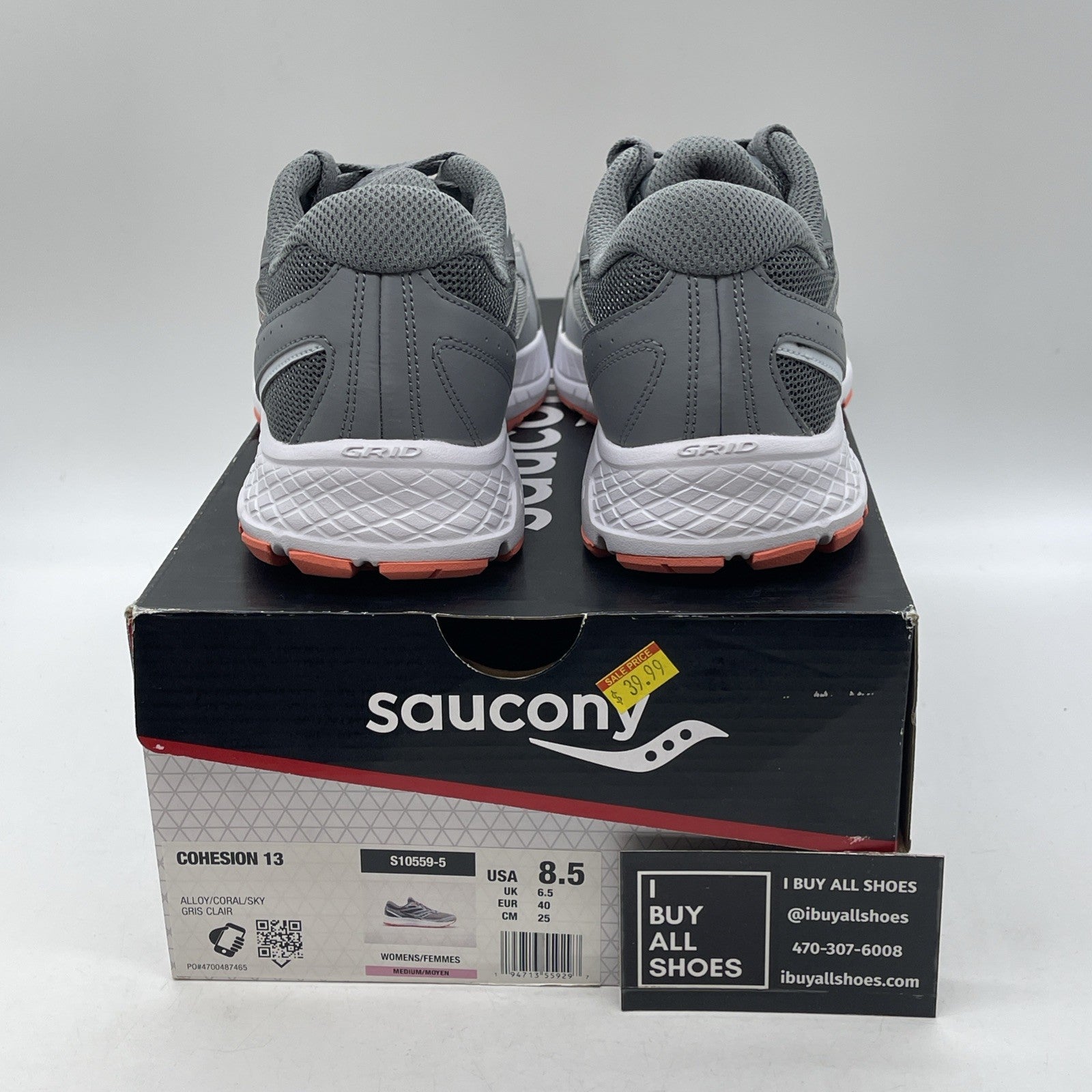 Size 8.5W - Saucony Cohesion 13 Coral Sky Grey Suede Leather (S10559-5)