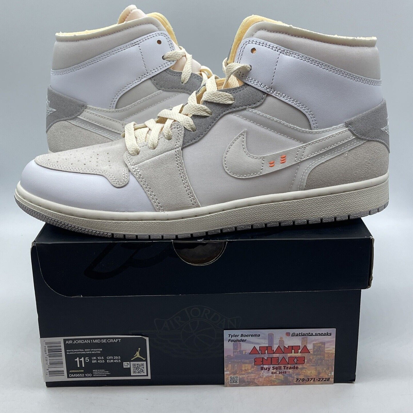 Size 11.5 - Jordan 1 Mid SE Craft Inside Out White Grey Suede (DM9652-100)