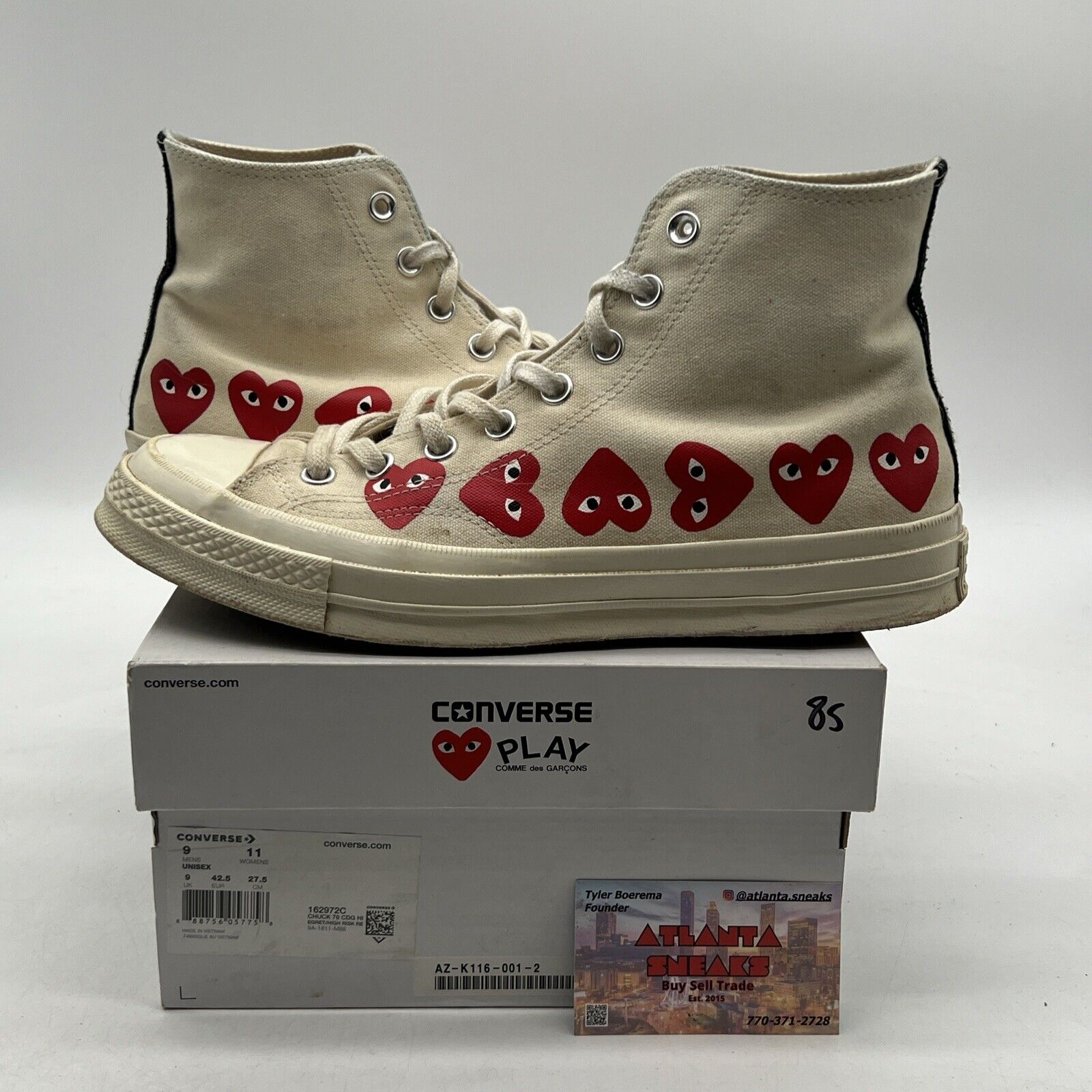 Size 9 - Converse Womens CTAS 70 HI (162972C) Off-White Red High Top