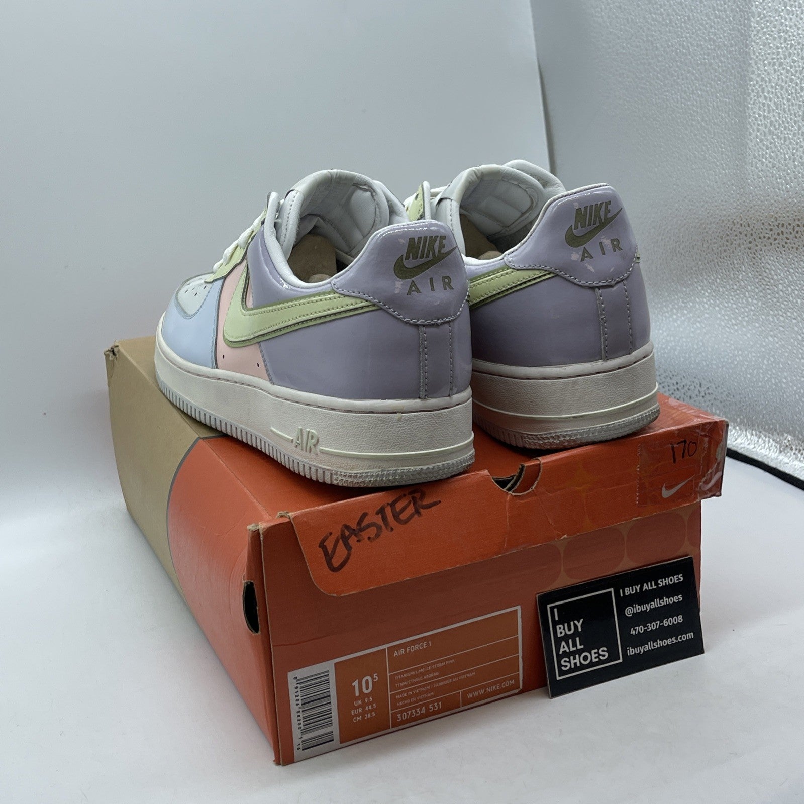 Size 10.5 - Nike Air Force 1 Easter Pink Purple White Leather (307334-531)