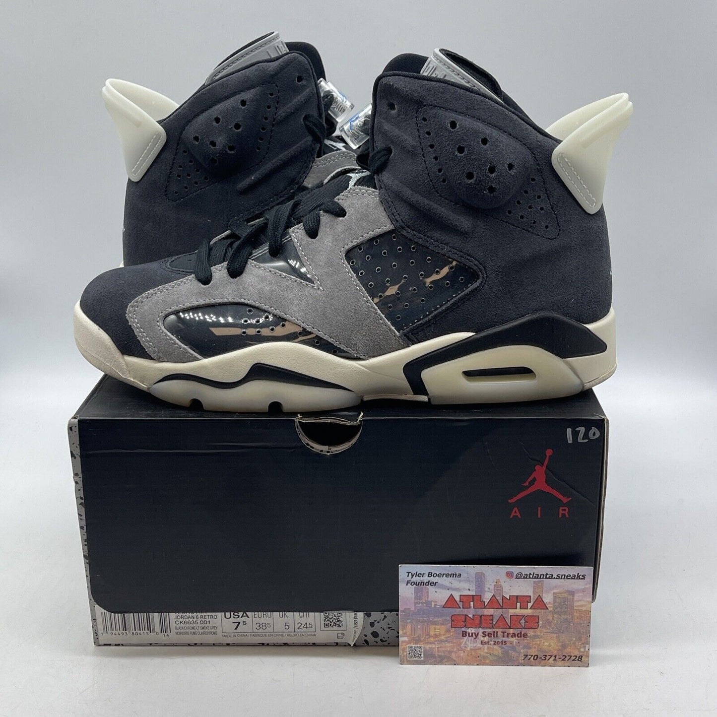 Size 7.5W - Air Jordan 6 Retro Tech Chrome Black Grey Suede White (CK6635-001)