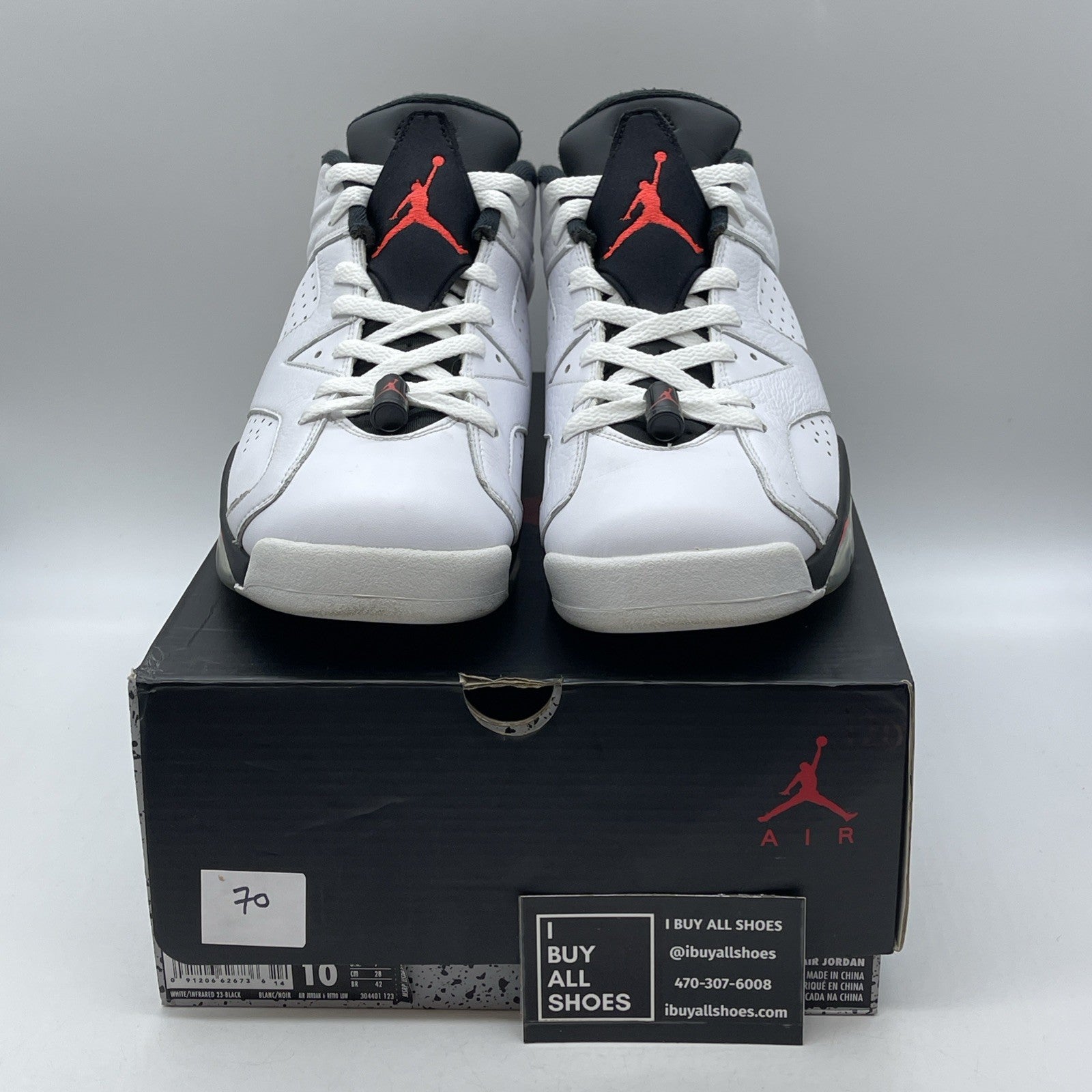 Size 10 - Air Jordan 6 Low White Infrared Black Leather (304401-123)