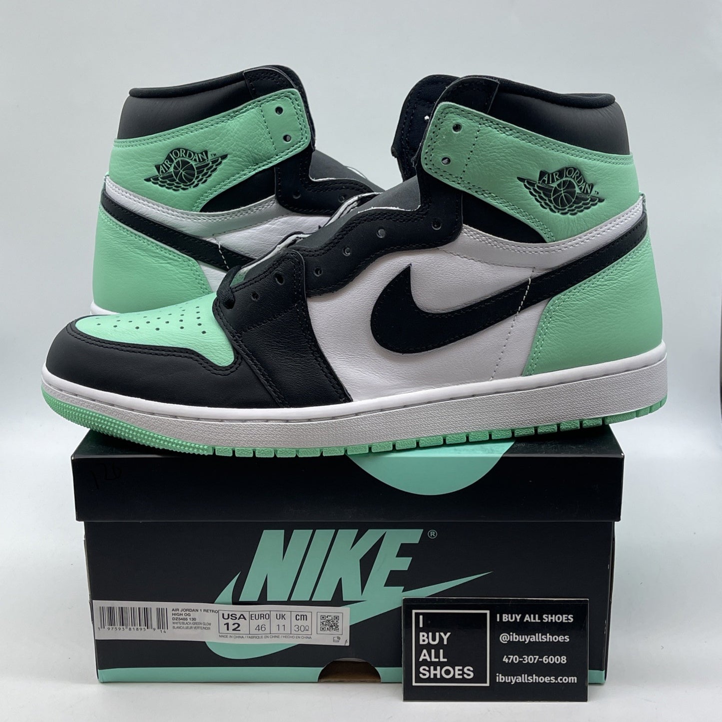 Size 12 - Air Jordan 1 Retro OG High Green Glow White Black (DZ5485-130)