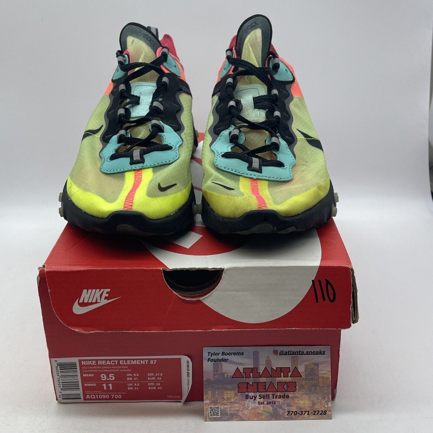 Size 9.5 - Nike React Element 87 Hyper Fusion Pink Yellow Black (AQ1090-700)