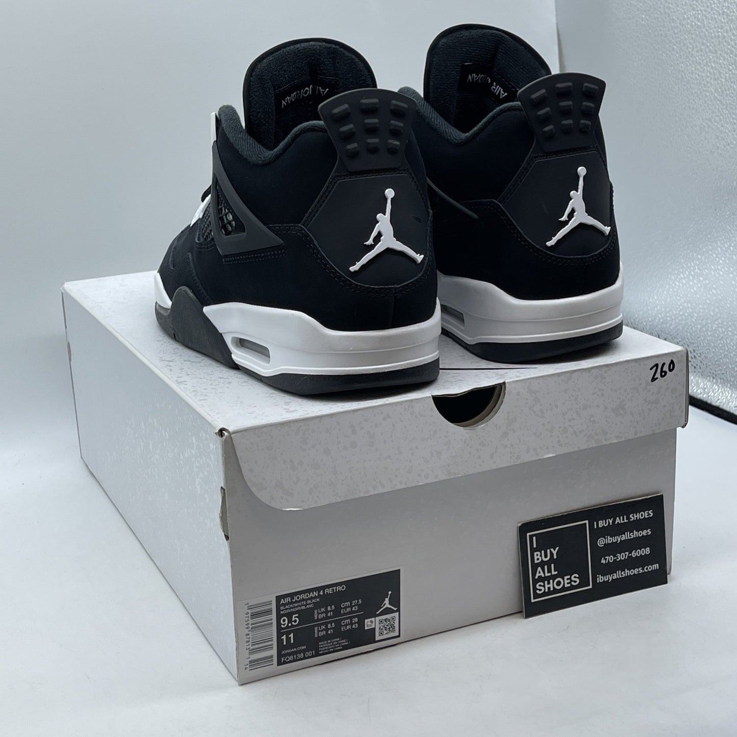 Size 9.5 - Air Jordan 4 Retro White Thunder Black Suede (FQ8138-001)
