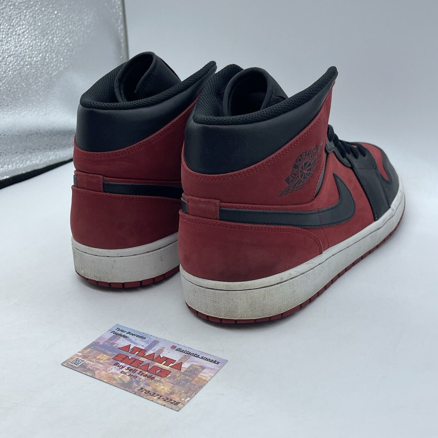 Size 13 - Air Jordan 1 Mid Reverse Banned Red Suede Black Leather (554724-610)