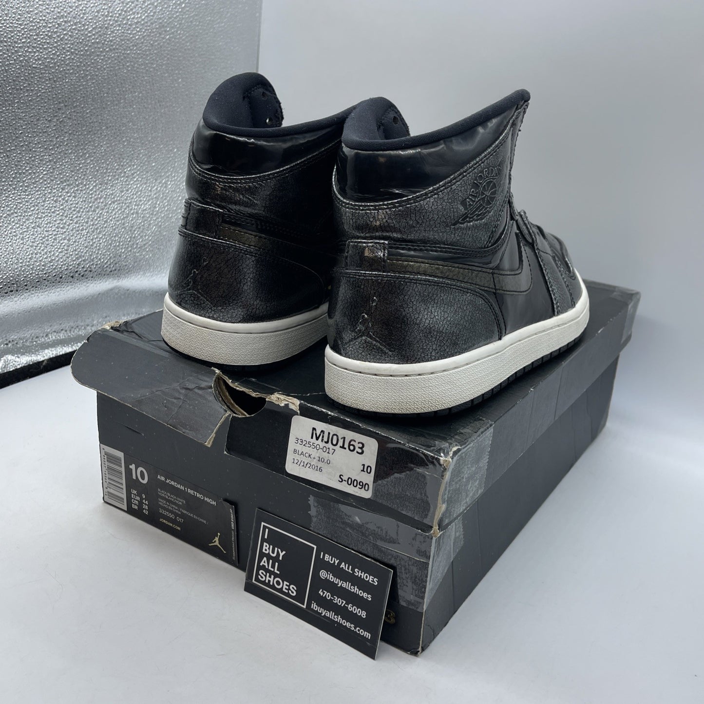 Size 10 - Air Jordan 1 Retro High Black Patent Grey Leather (332550-017)