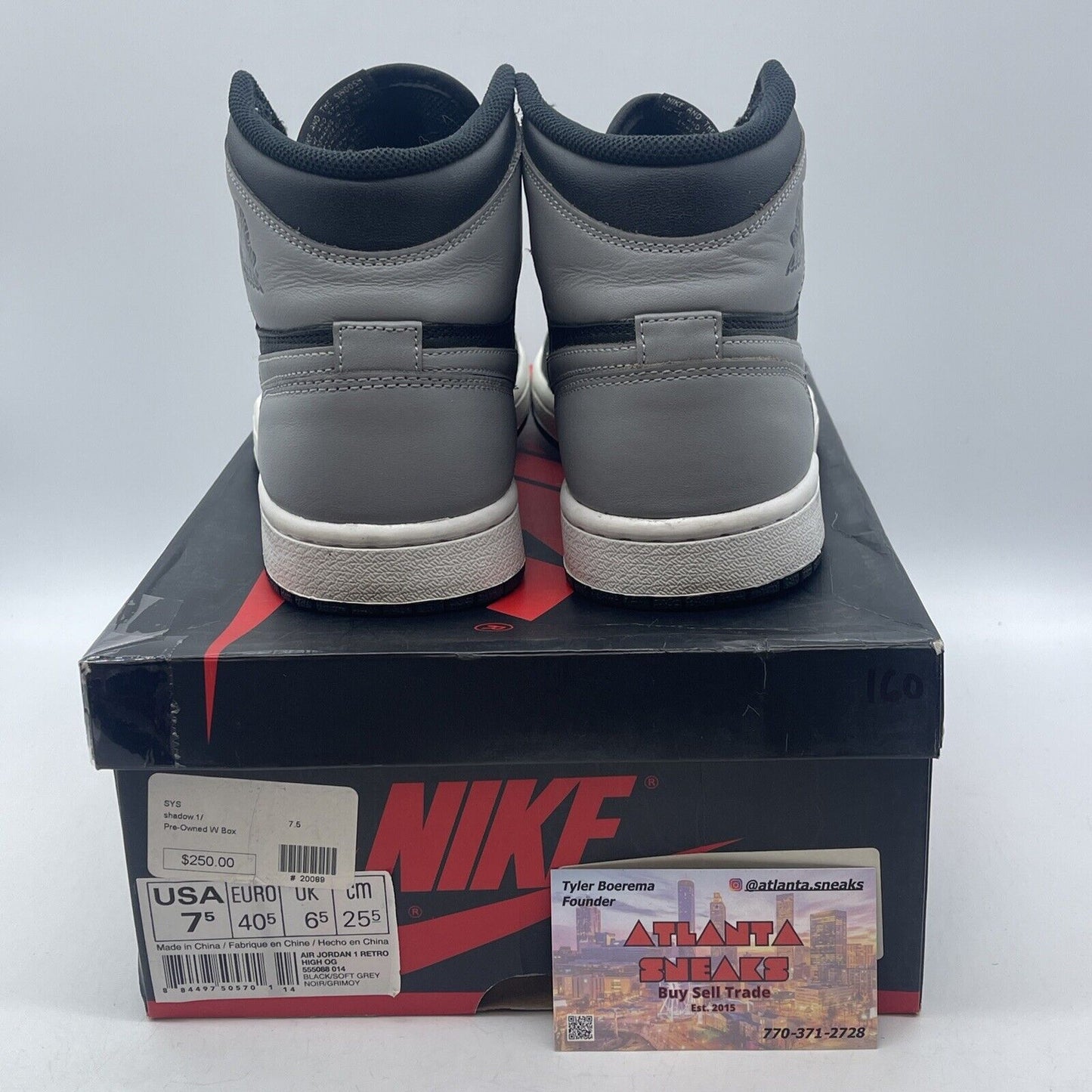 Size 7.5 - Air Jordan 1 Retro 2013 High Shadow Grey Black Leather (555088-014)