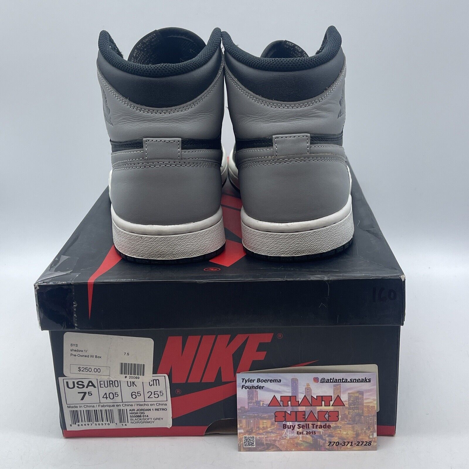 Size 7.5 - Air Jordan 1 Retro 2013 High Shadow Grey Black Leather (555088-014)