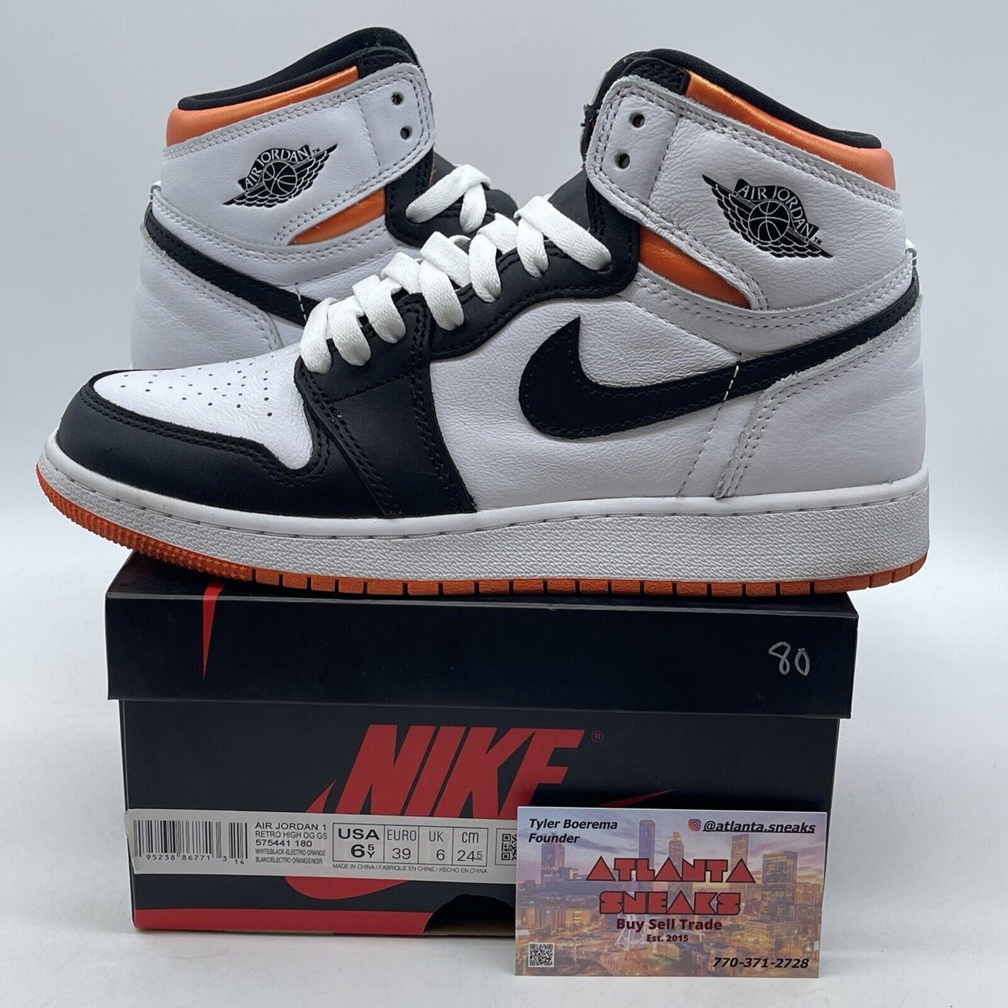 Size 6.5Y - Jordan 1 Retro High Electro Orange White Black Leather (575441-180)