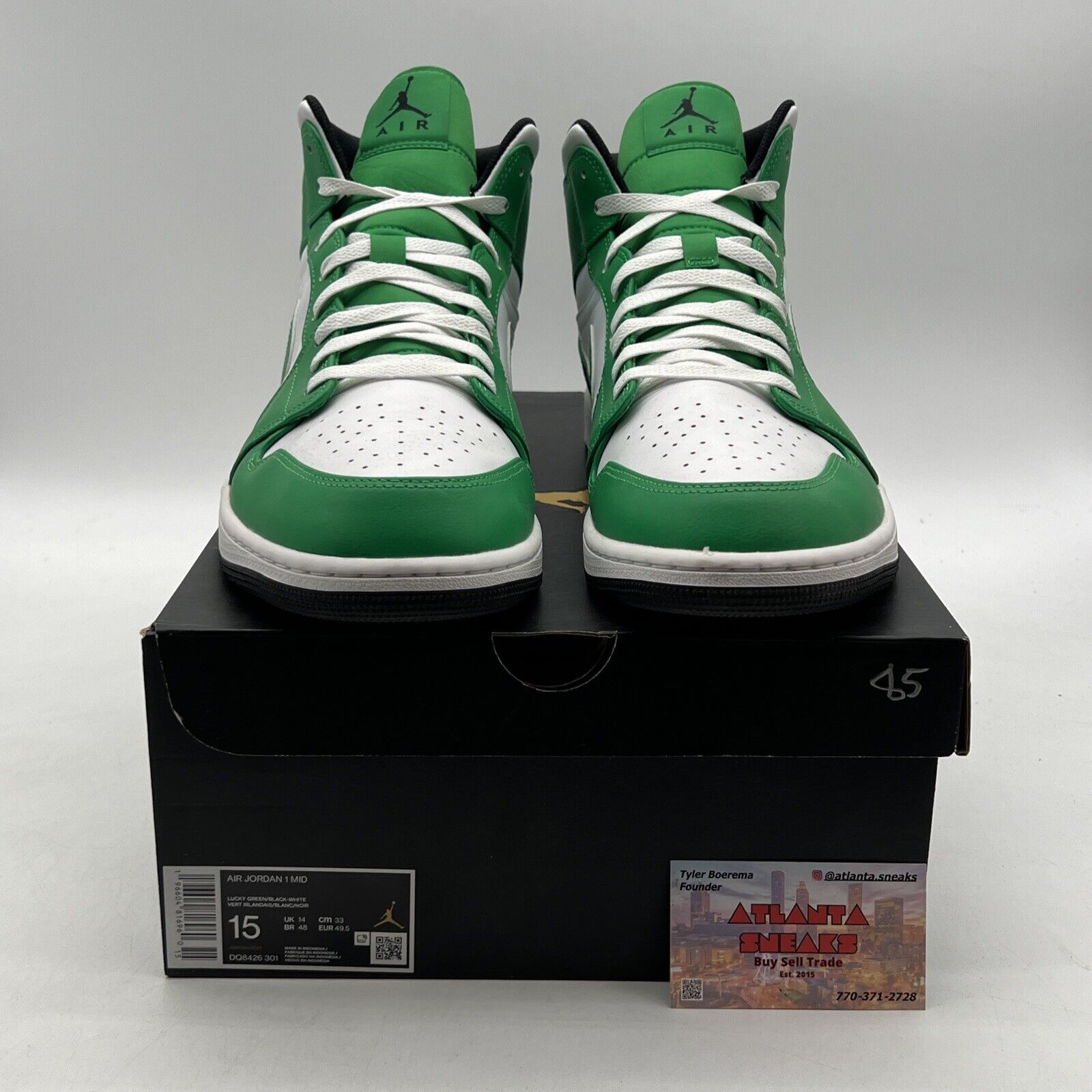 Size 15 - Air Jordan 1 Mid Lucky Green White Leather (DQ8426-301)