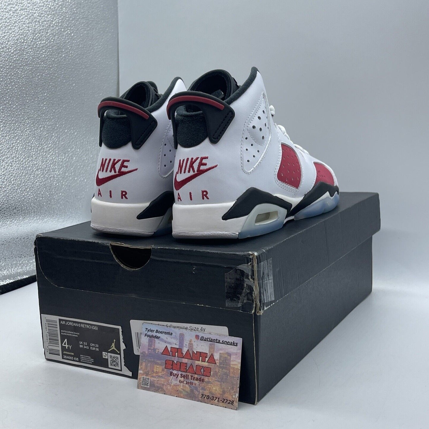 Size 4Y - Air Jordan 6 Retro Carmine Red Suede White Black Leather (384665-106)