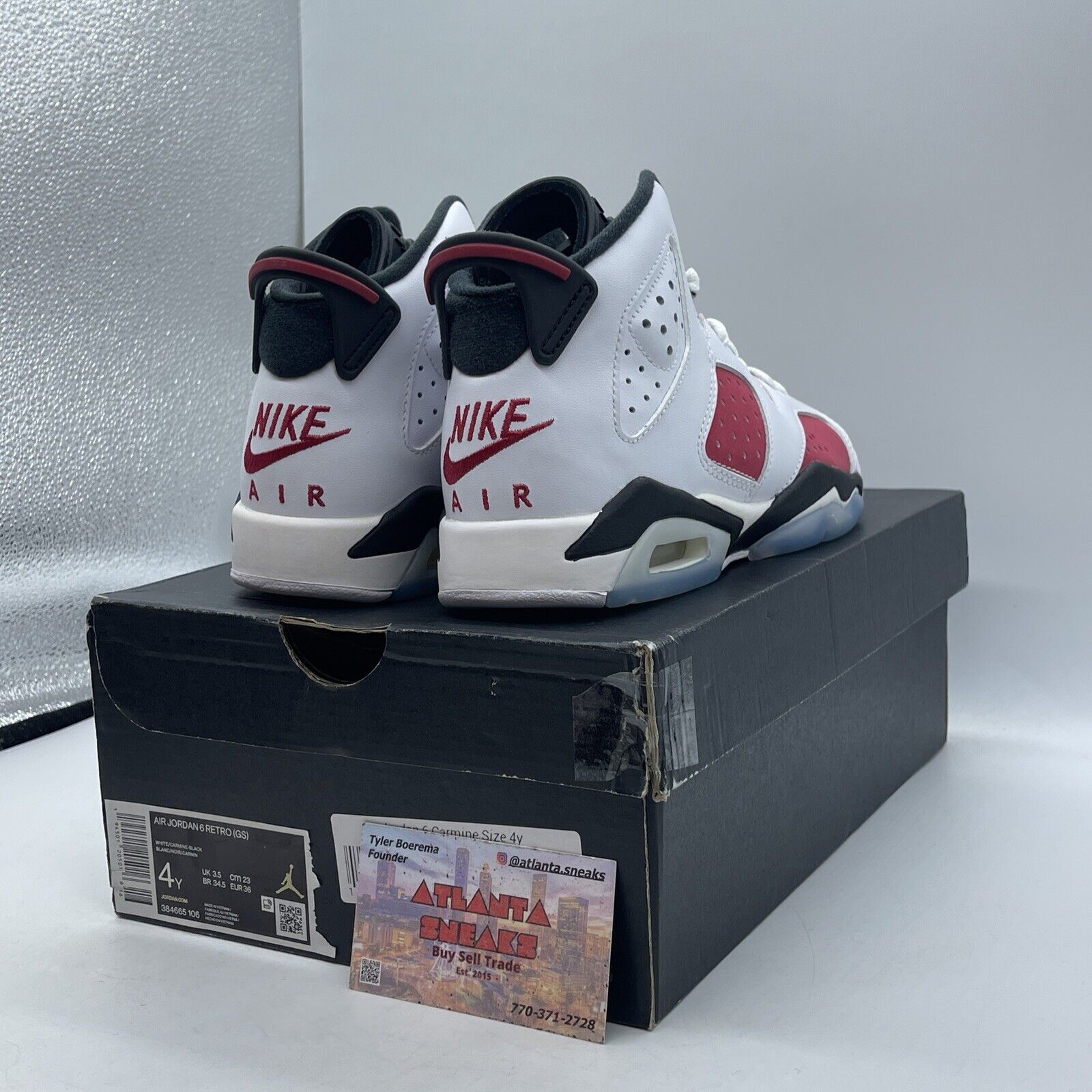 Size 4Y - Air Jordan 6 Retro Carmine Red Suede White Black Leather (384665-106)