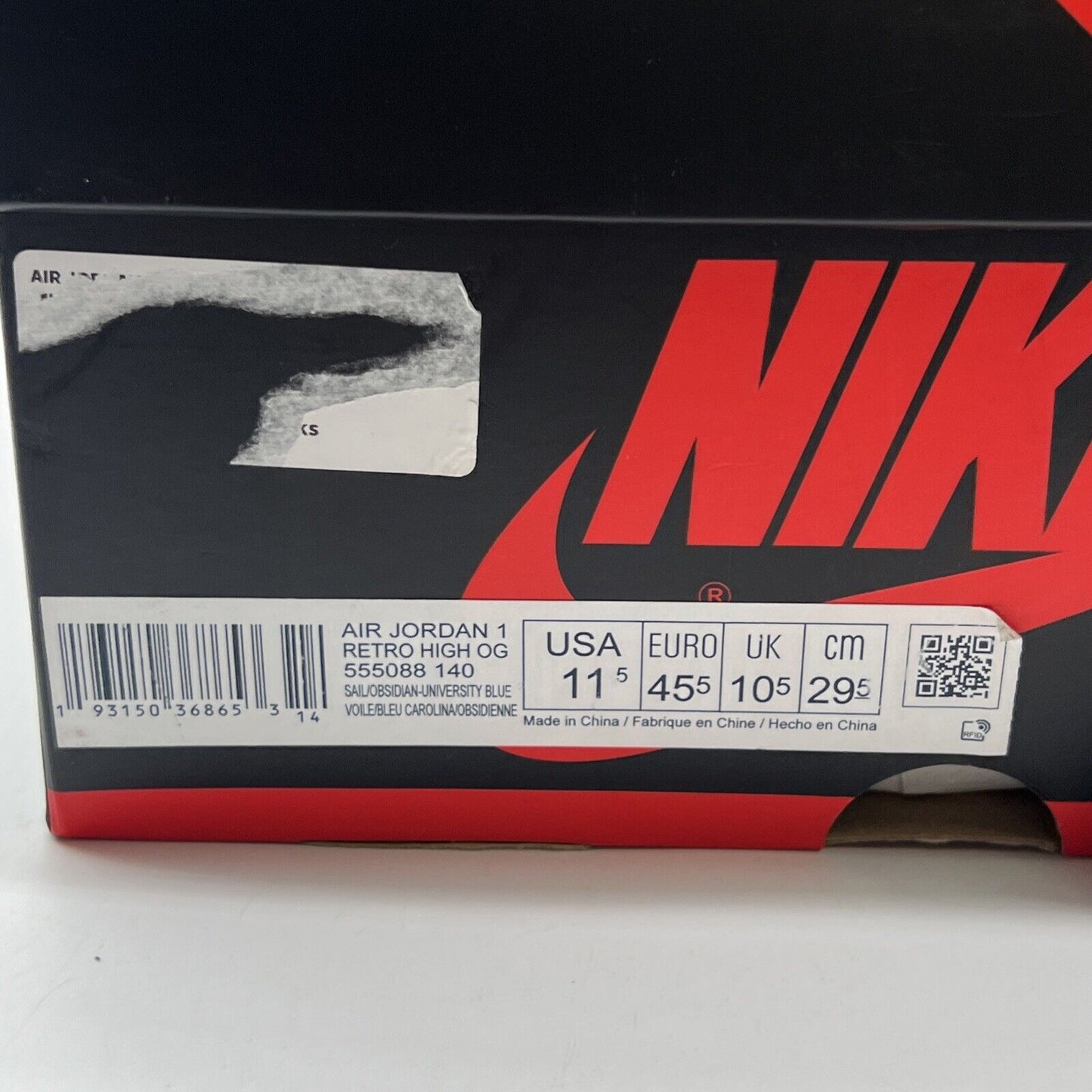 Size 11.5 - Air Jordan 1 Retro OG High Obsidian UNC 2019 (555088-140)
