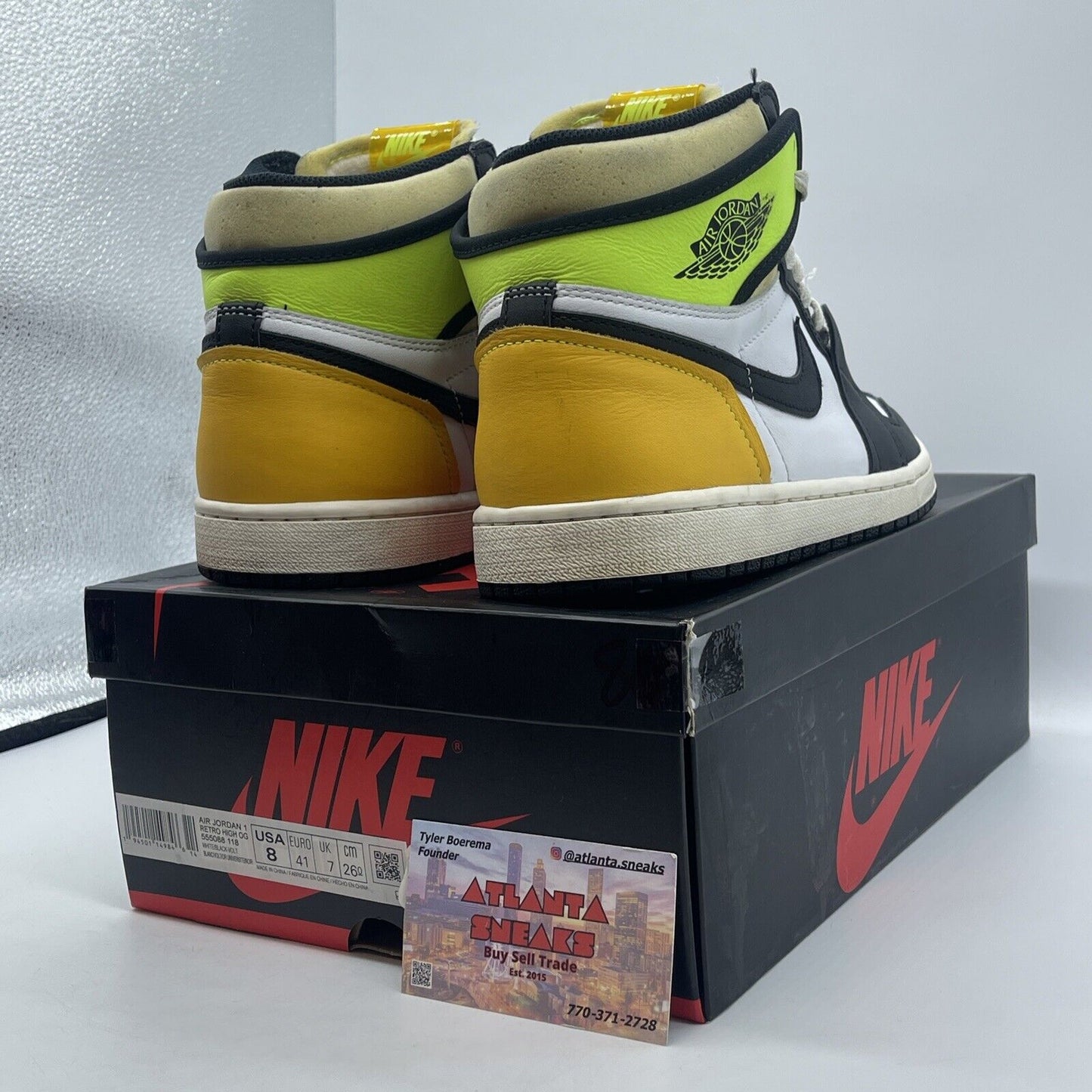 Size 8 - Jordan 1 Retro High OG Volt Yellow White Black Leather (555088-118)