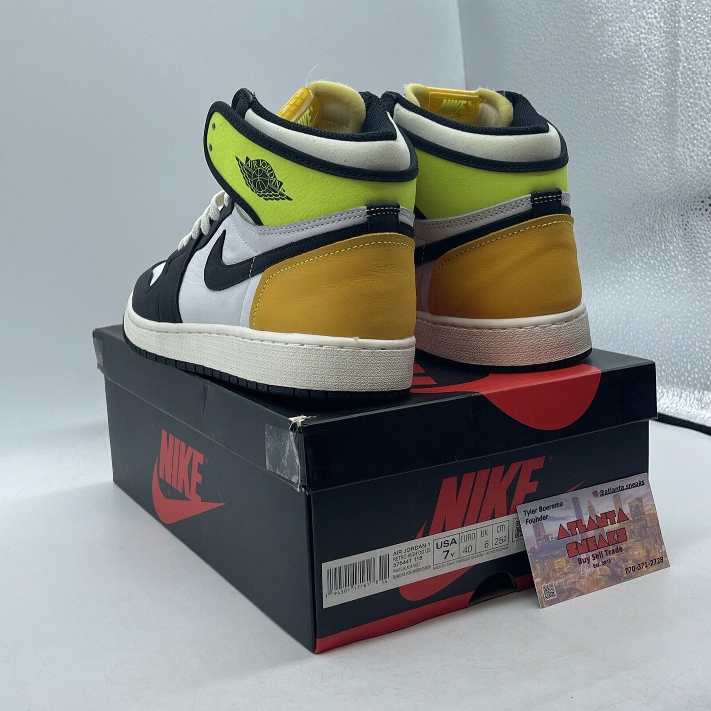 Size 7Y - Jordan 1 Retro High OG Volt Yellow White Black Green (575441-118)