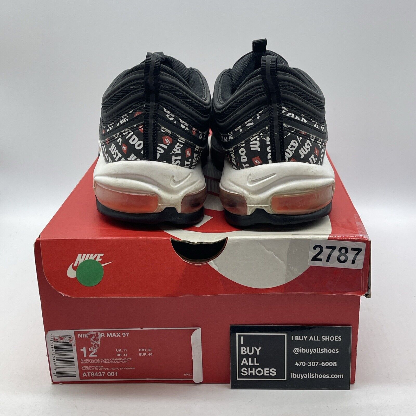 Size 12 - Nike Air Max 97 Just Do It Black White Red Suede Leather  (AT8437-001)