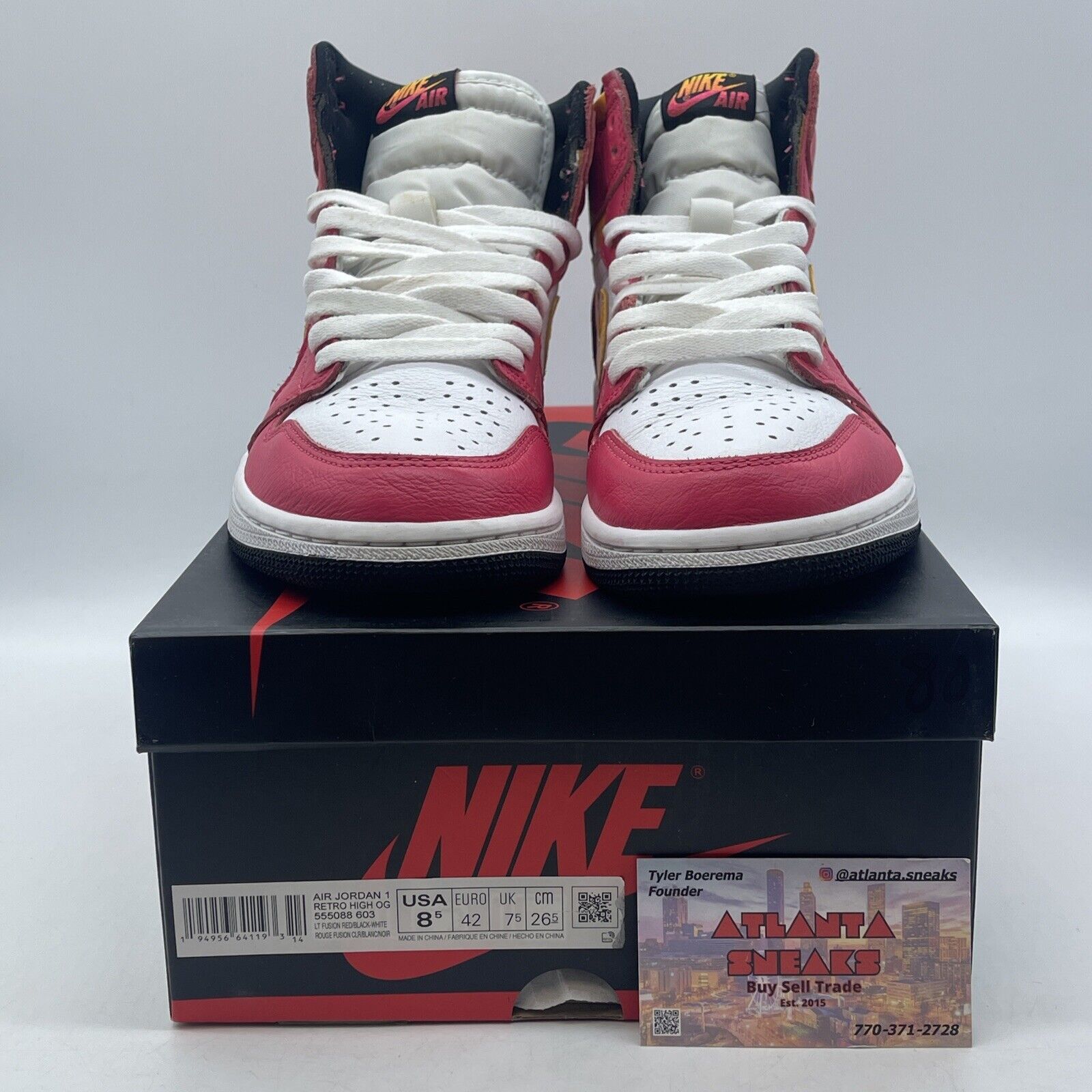 Size 8.5 - Jordan 1 Retro High OG Light Fusion Red 2021 Pink Yellow (555088-603)