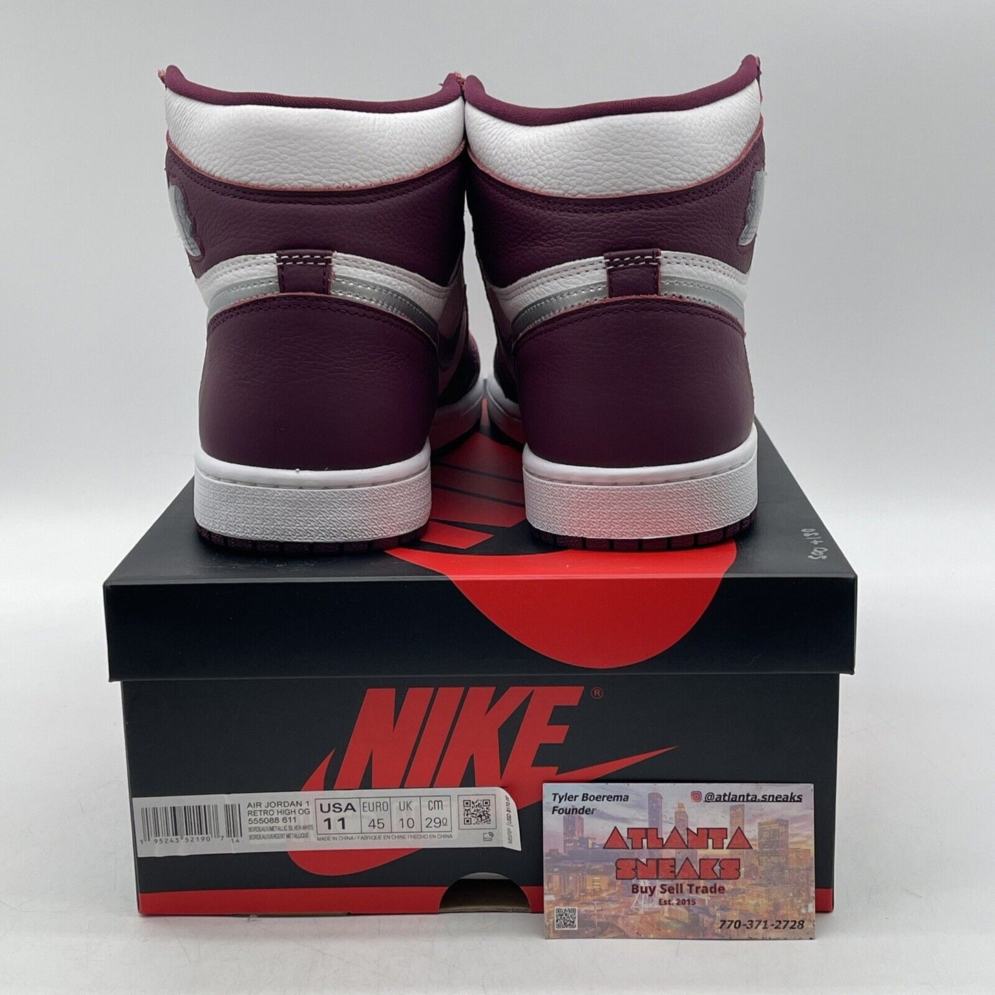 Size 11 - Jordan 1 Retro High OG Bordeaux White Silver Burgundy (555088-611)