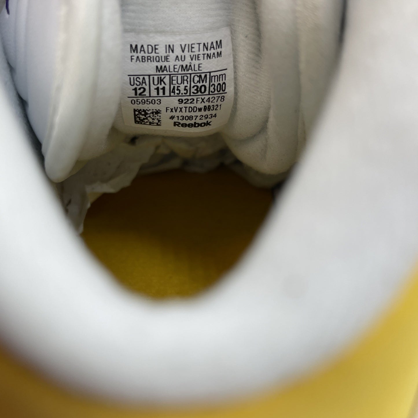 Size 12 - Reebok Question Mid Yellow Toe Purple White Suede Leather (FX4278)